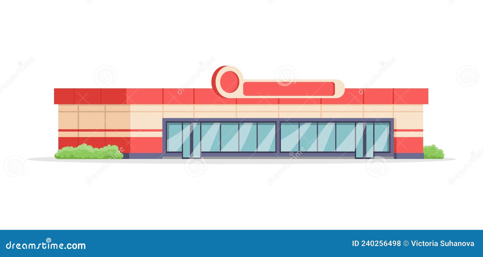 Supermarket Building Exterior with Panoramic Glass Doors and Windows ...