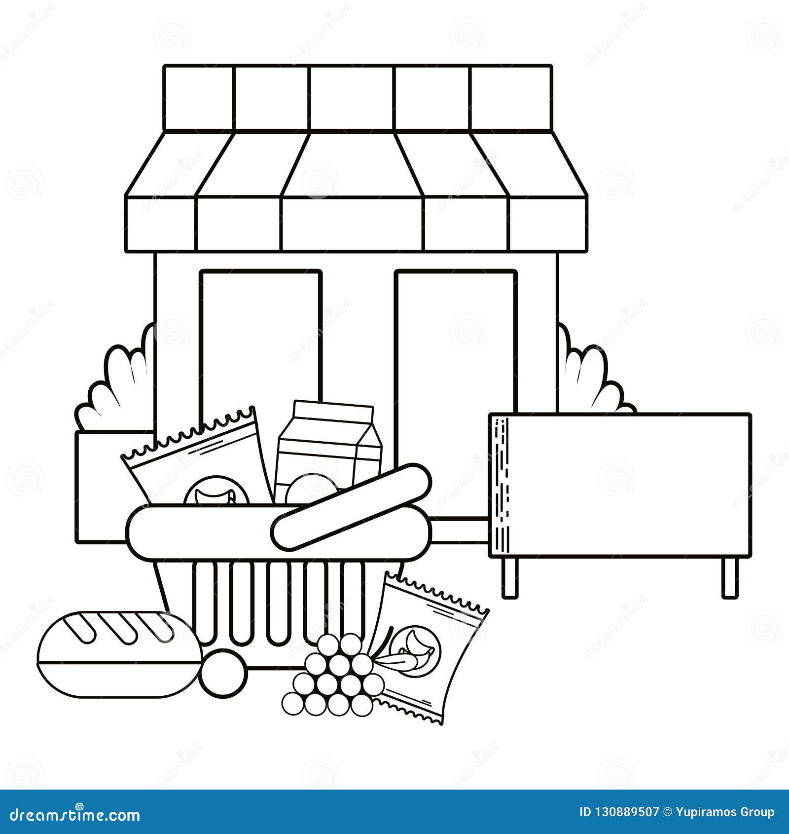 Supermarket Exterior Cartoon Stock Vector - Illustration of cart
