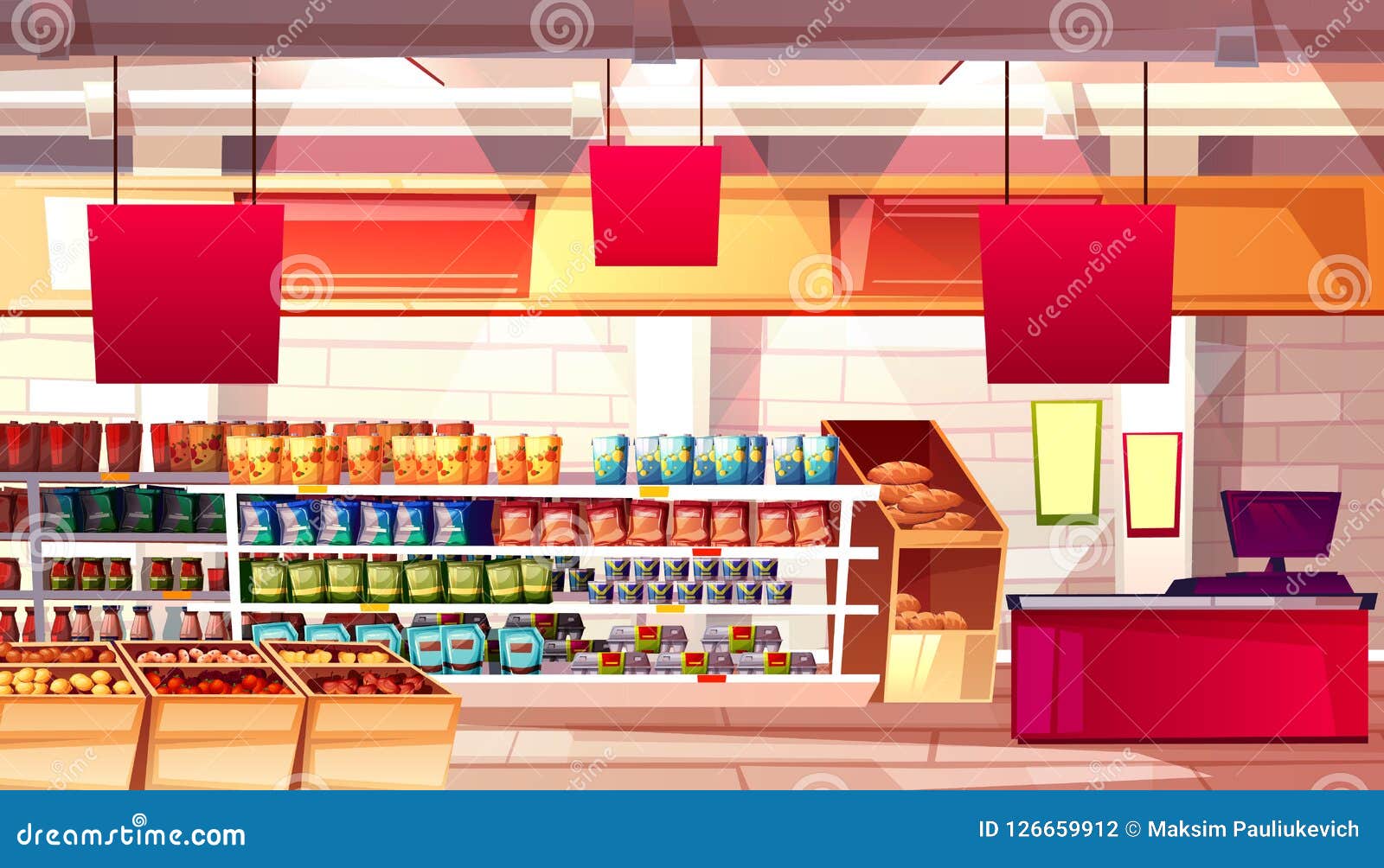 Supermarket Grocery Food Vector Illustration Stock Vector - Illustration of  people, background: 126659912
