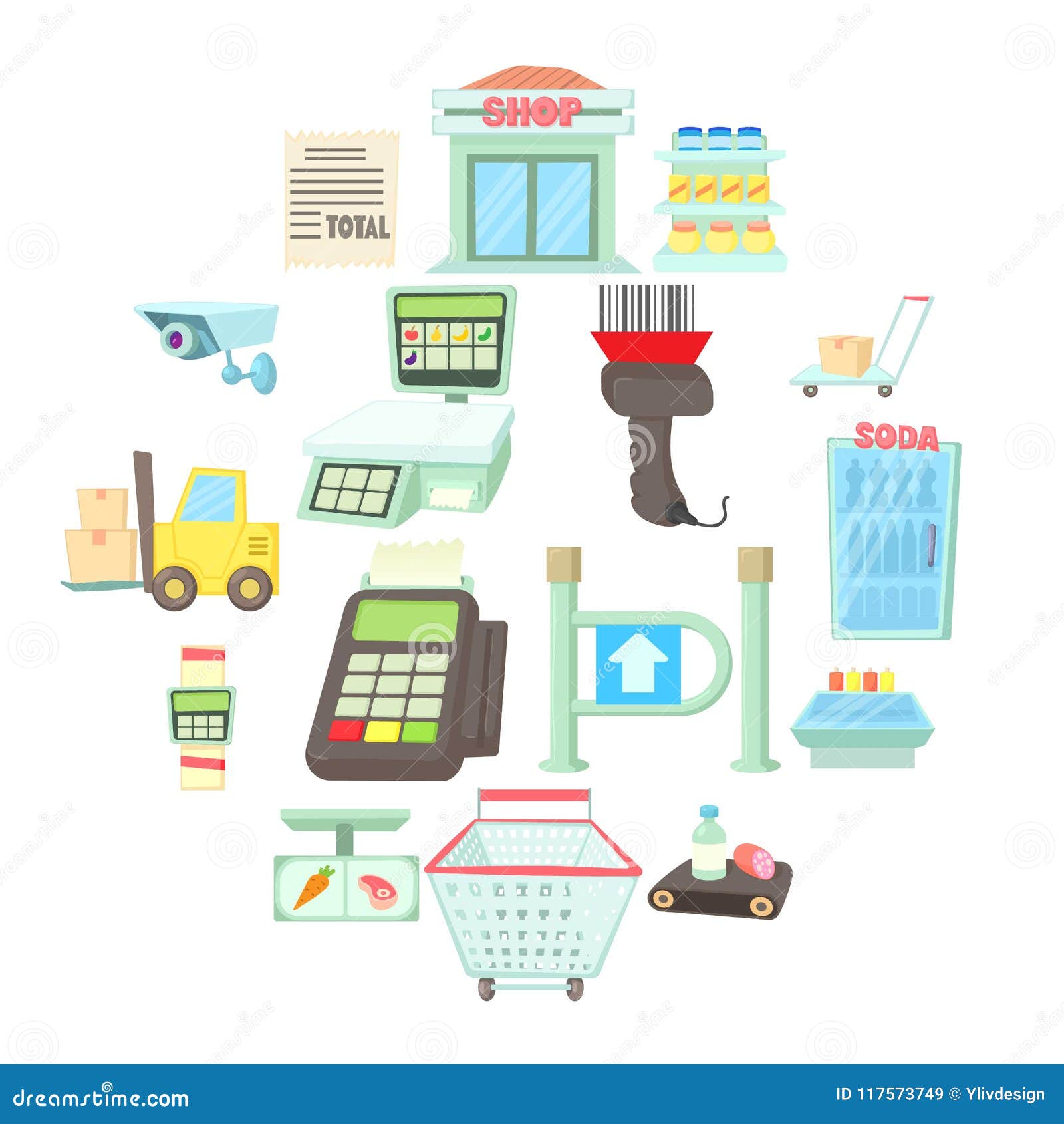 Supermarket Items Icons Set, Cartoon Style Stock Vector - Illustration ...