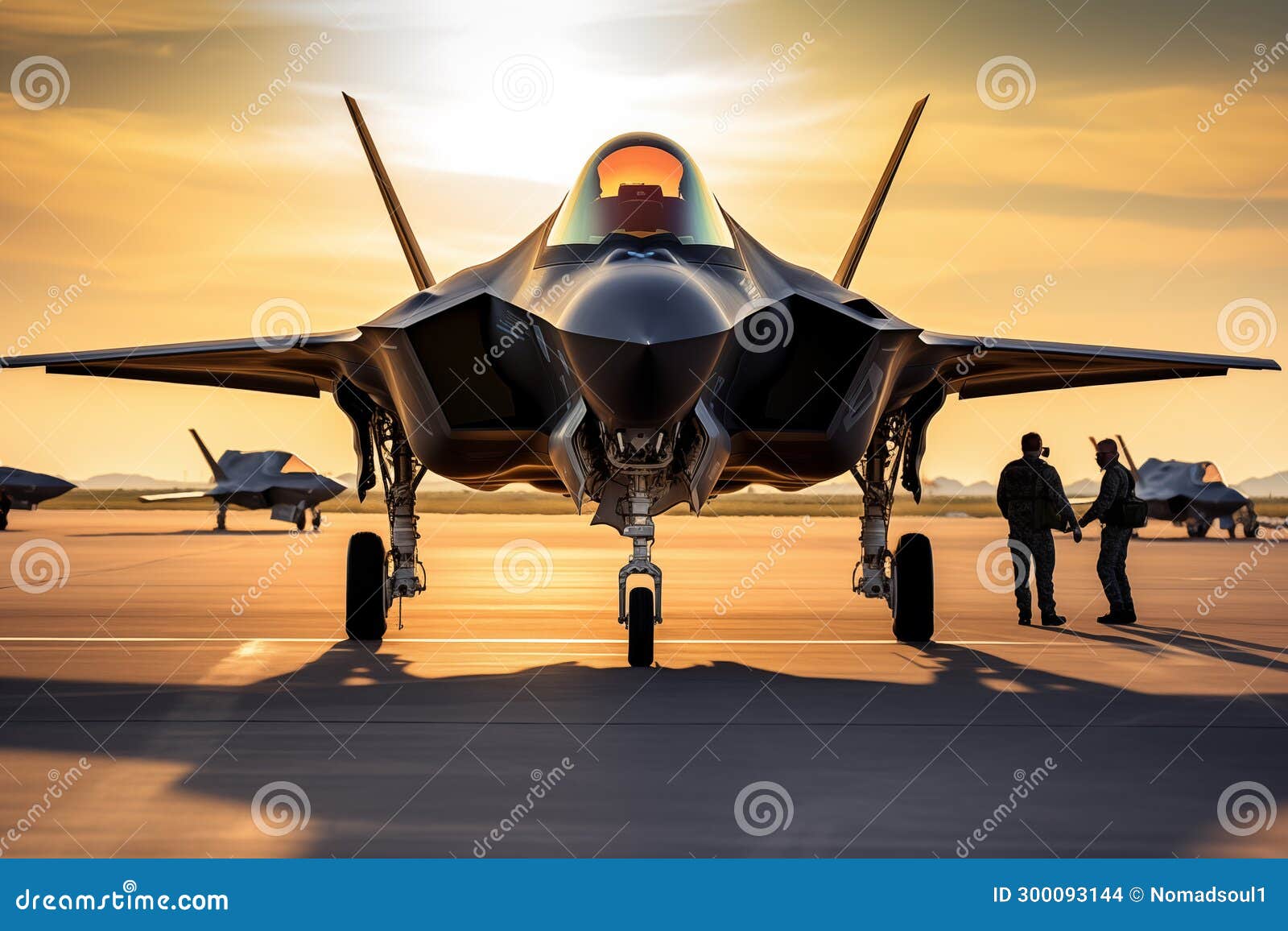 supersonic jet airplane on runway at sunset. generative ai