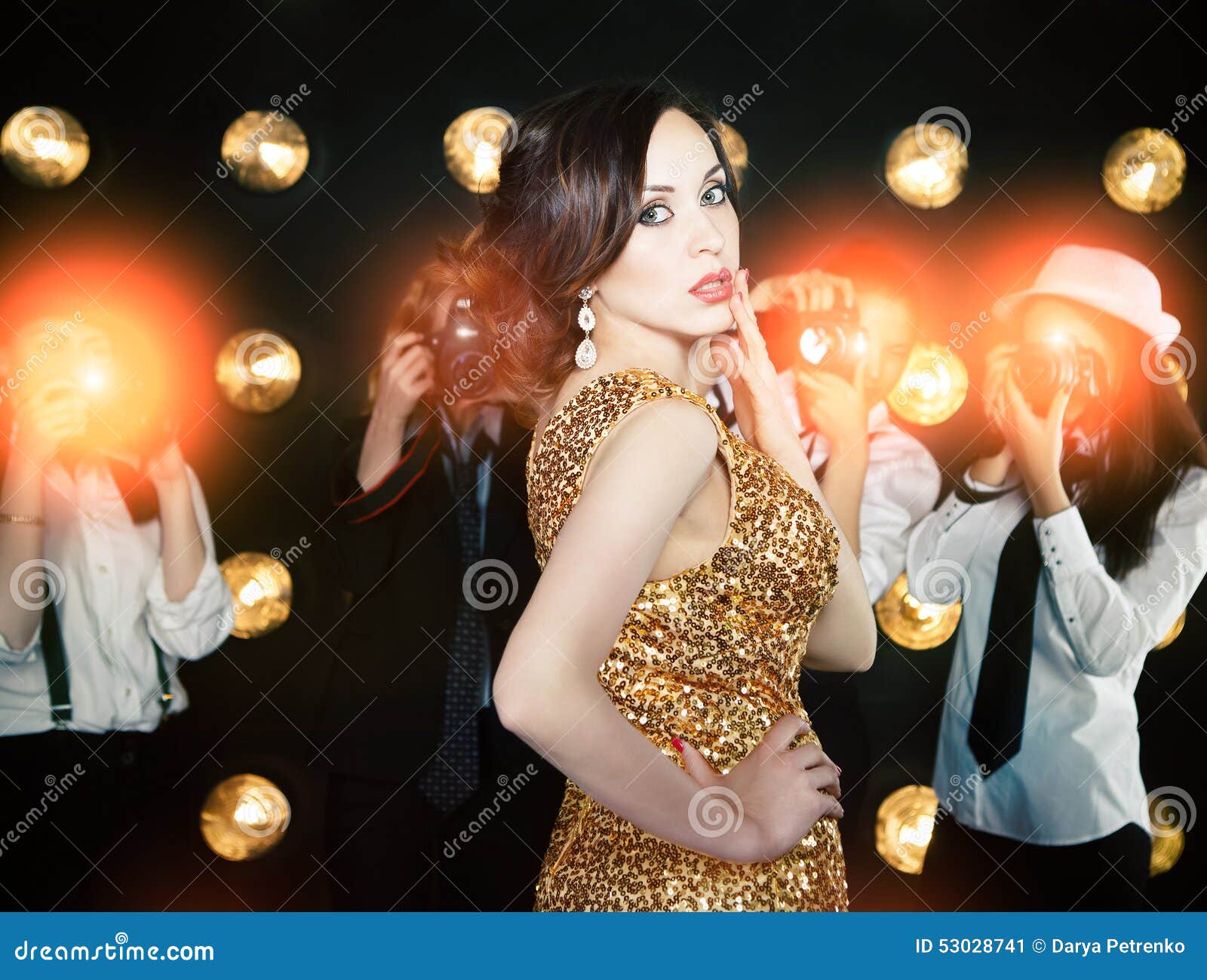 Superstar Woman Posing To Paparazzi Stock Image - Image of celebration ...