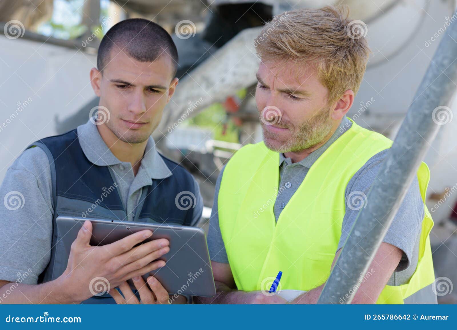 Supervisor Checking Cement Delivery Information Stock Photo Image of
