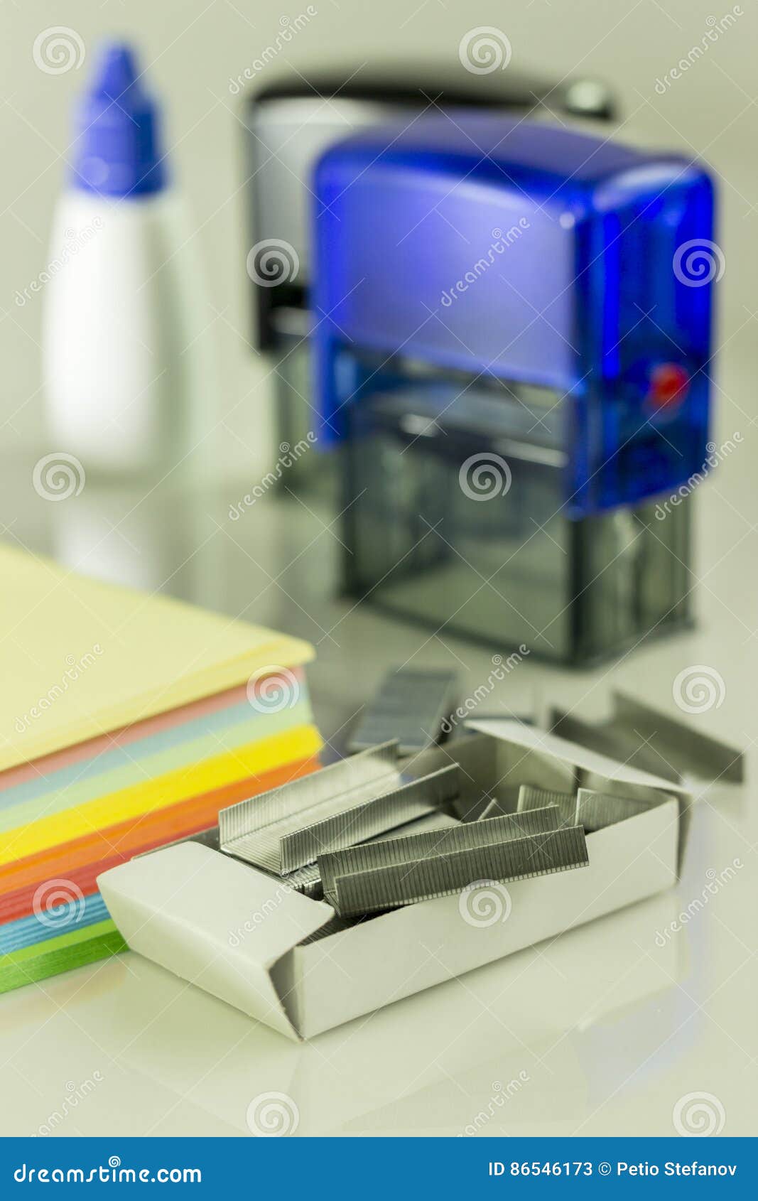 Supplies staples stock image. Image of stationery, blue 86546173