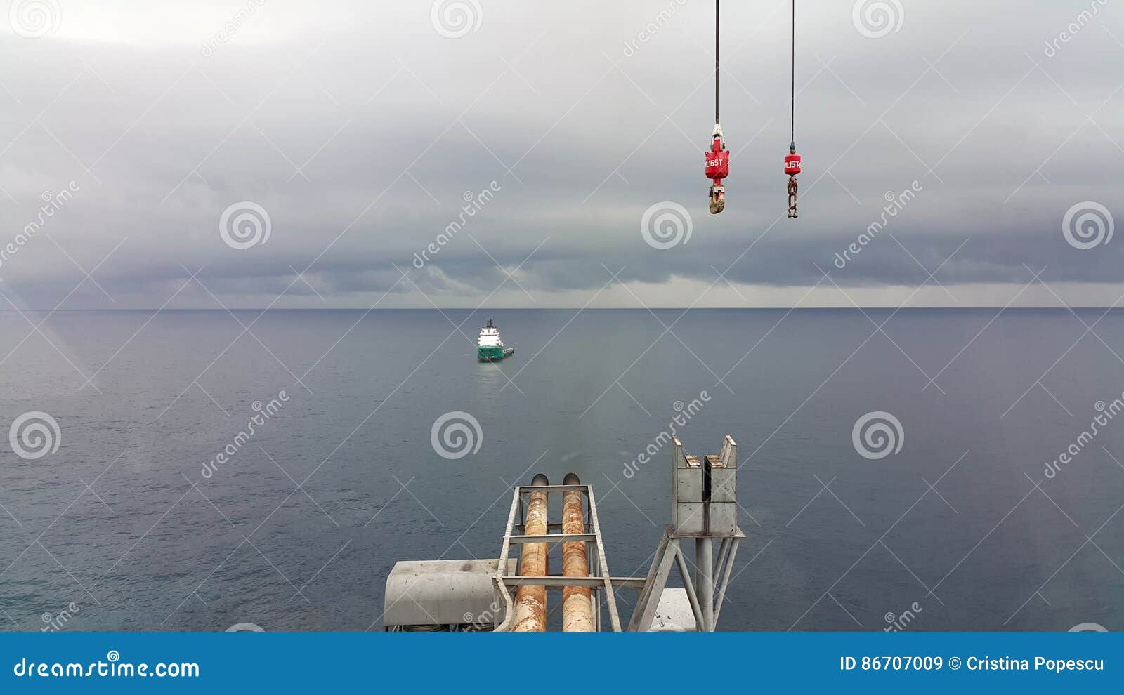 Supply Boat Coming To Oil Rig Stock Image Image of crane, provision