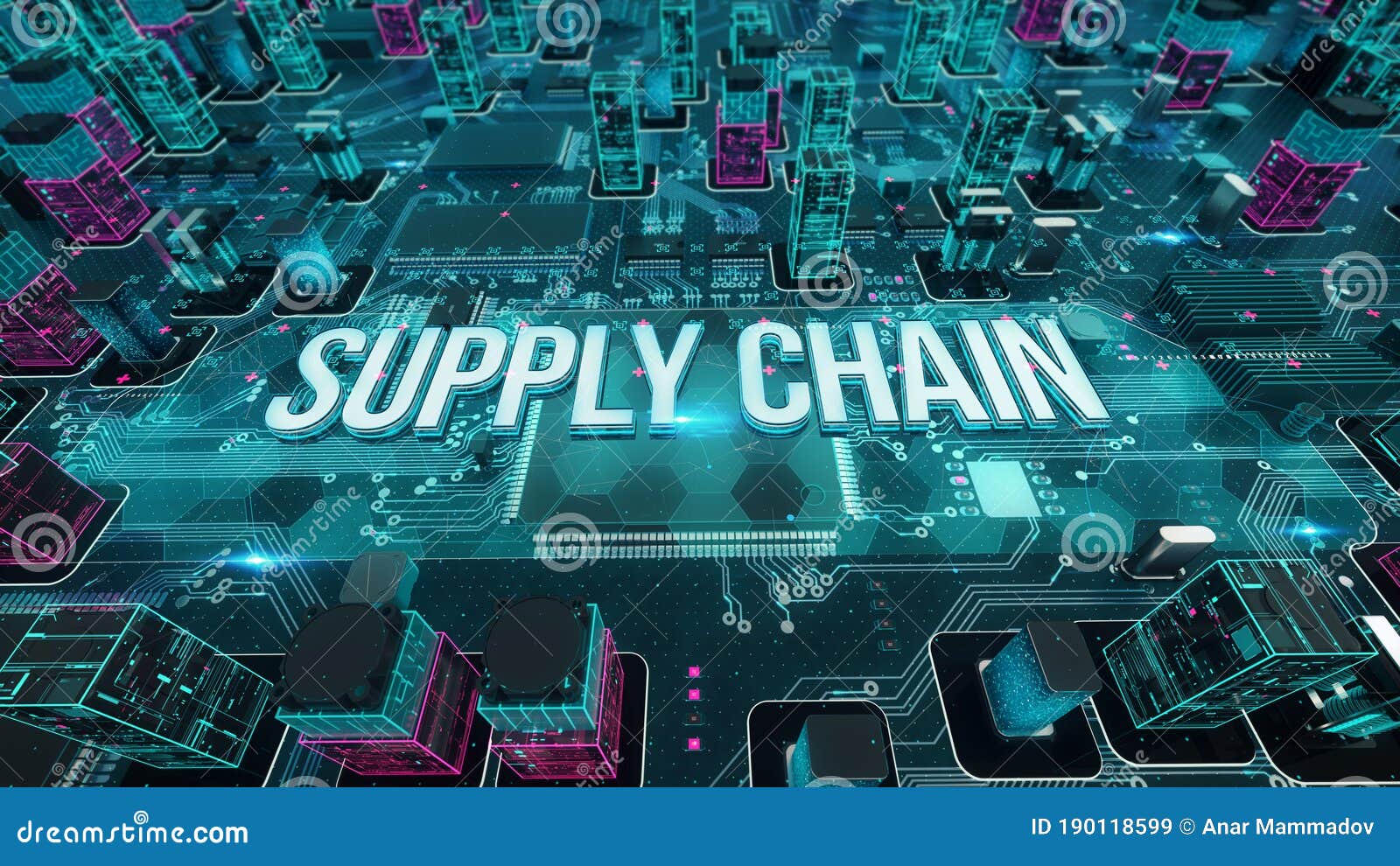 Supply Chain With Digital Technology Concept 3d Rendering Stock