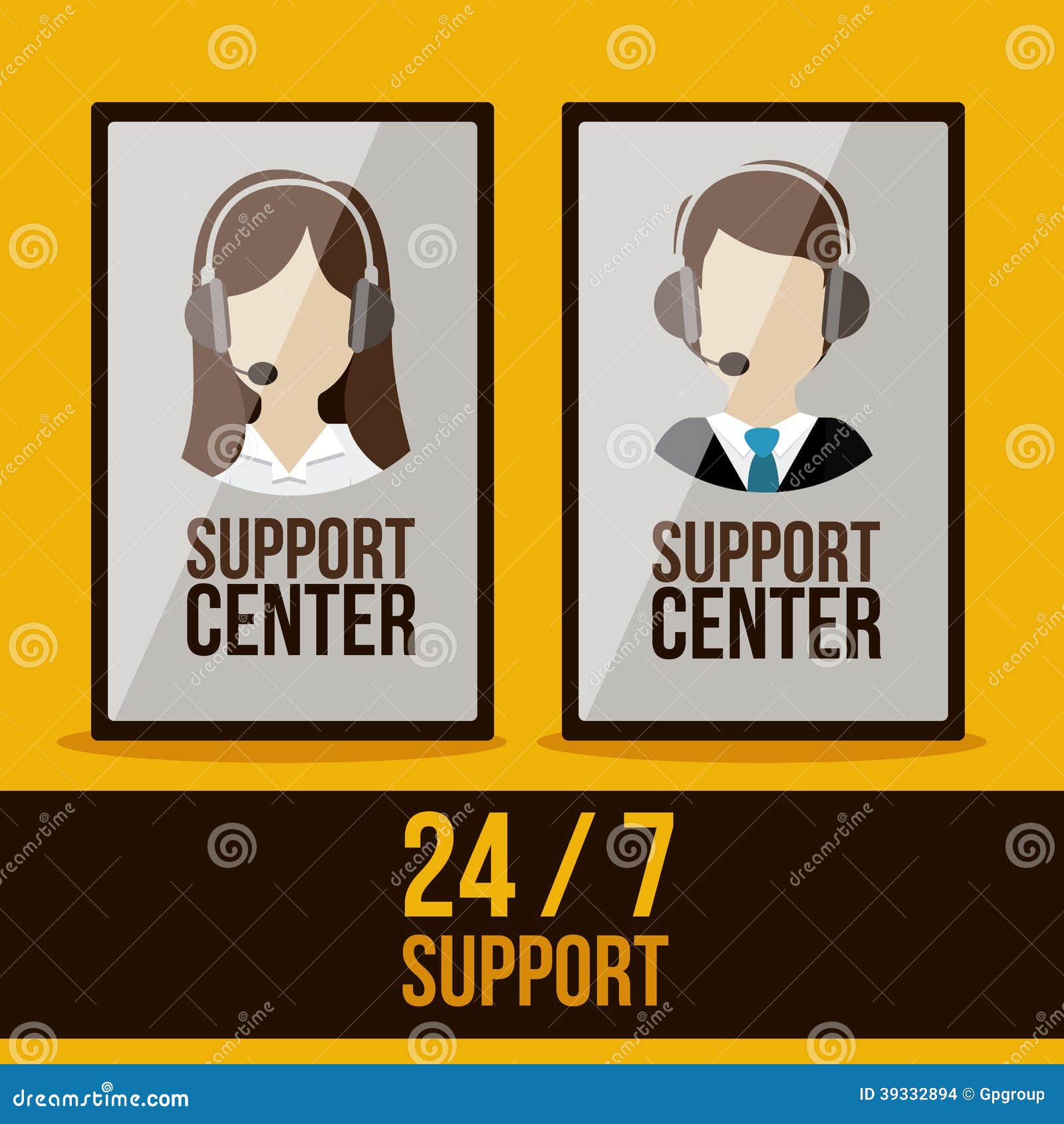 Support Center-Design über gelbem Hintergrund, Vektorillustration