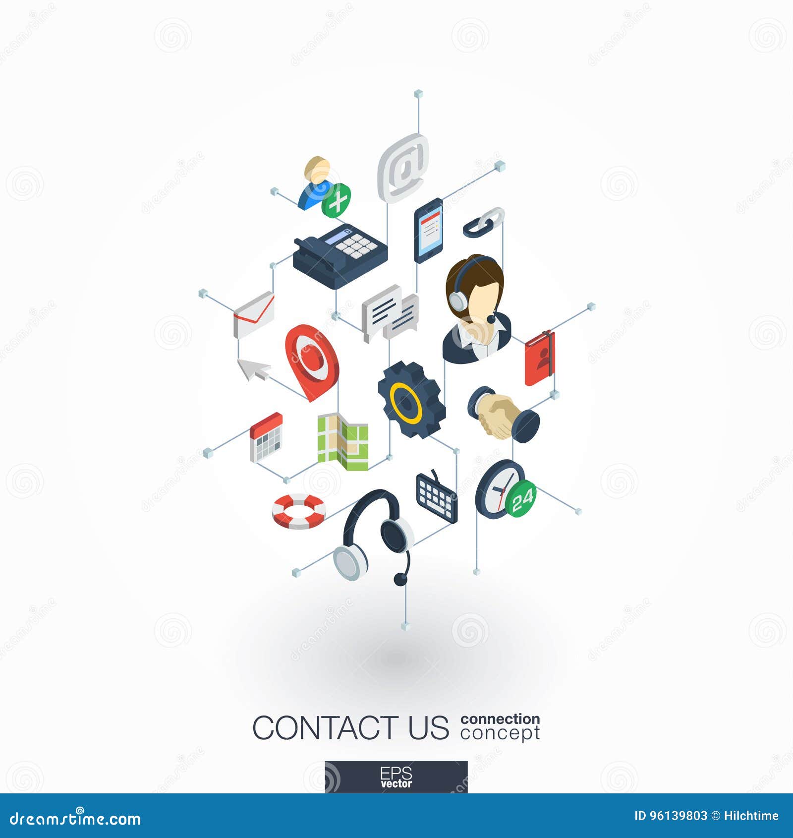 Support Integrated 3d Web Icons Digital Network Isometric Concept