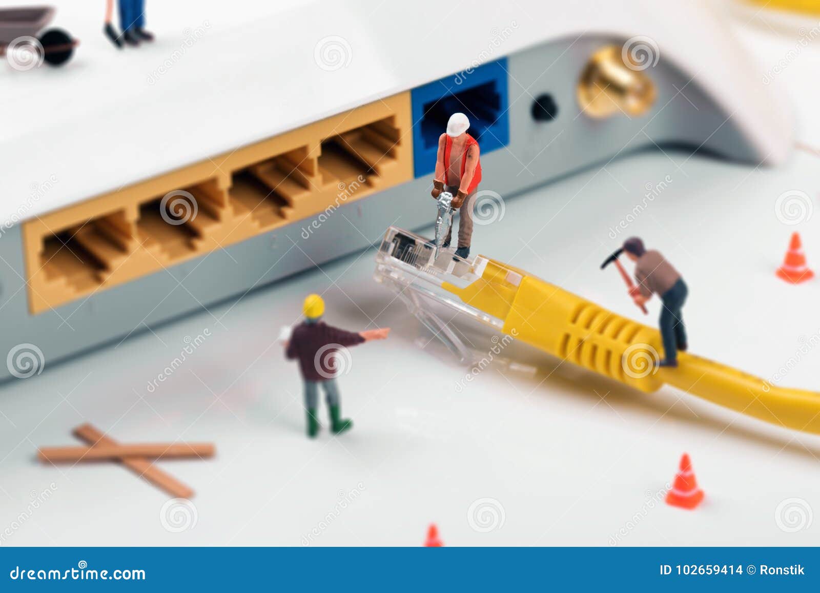 it support services. workers repairing internet connection