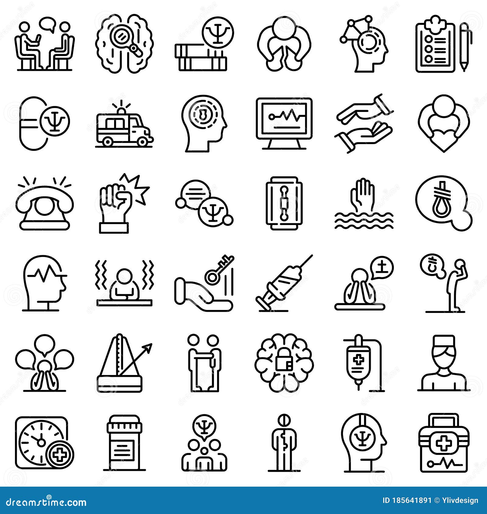 Supporting Mental Health Icons Set Outline Style Stock Vector - Illustration Of Mind Child 185641891