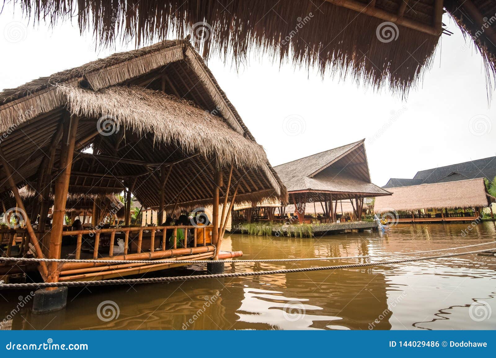 Restaurant, The Building Made By Bamboo Above The Fish