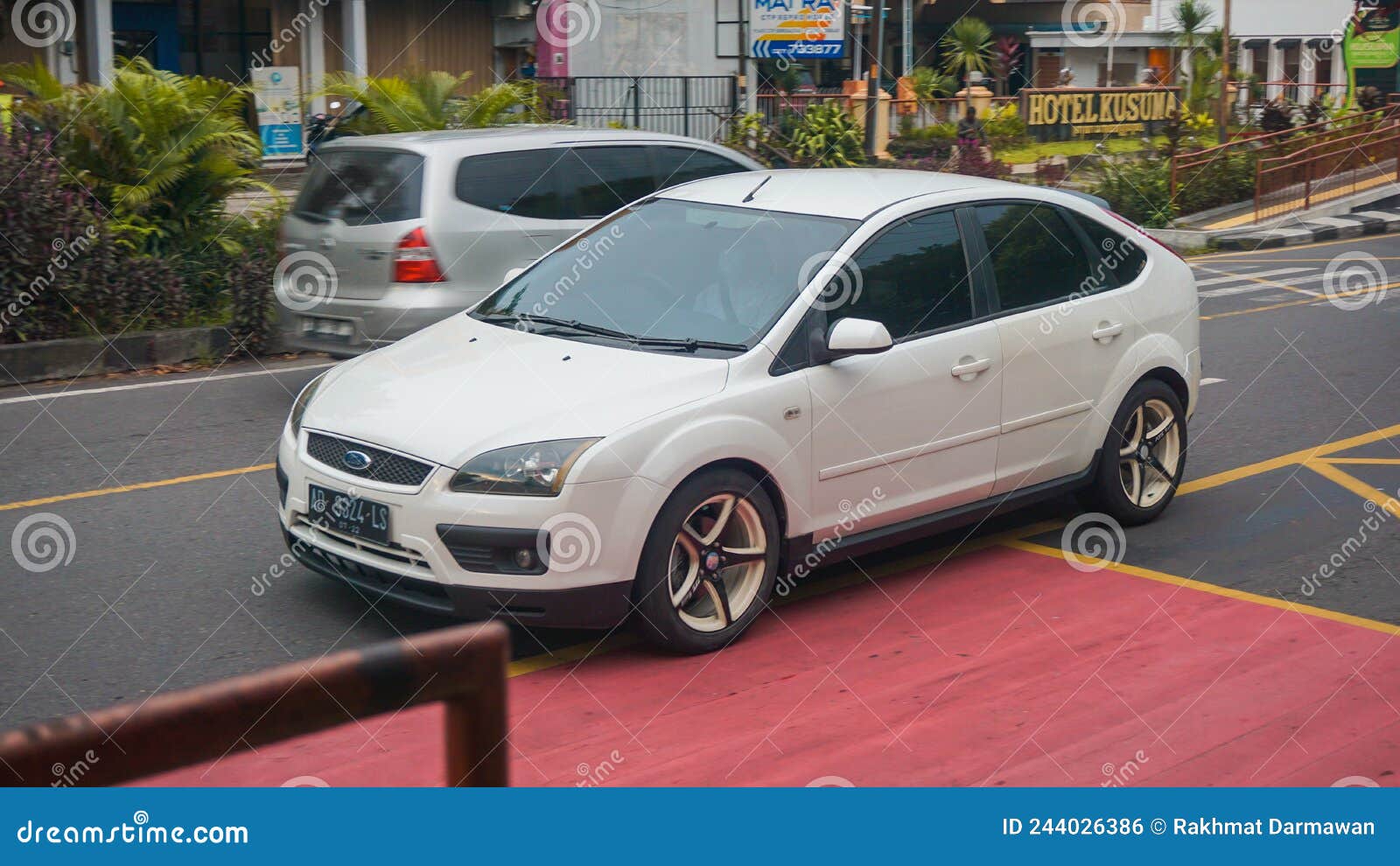 Surakarta Indonesia March 15 2022 White Ford Focus Driving Fast on the