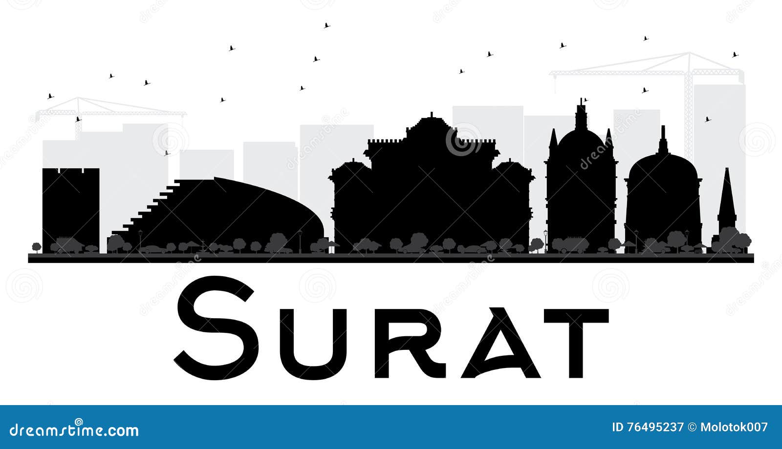 Surat City Skyline Black And White Silhouette Stock Vector