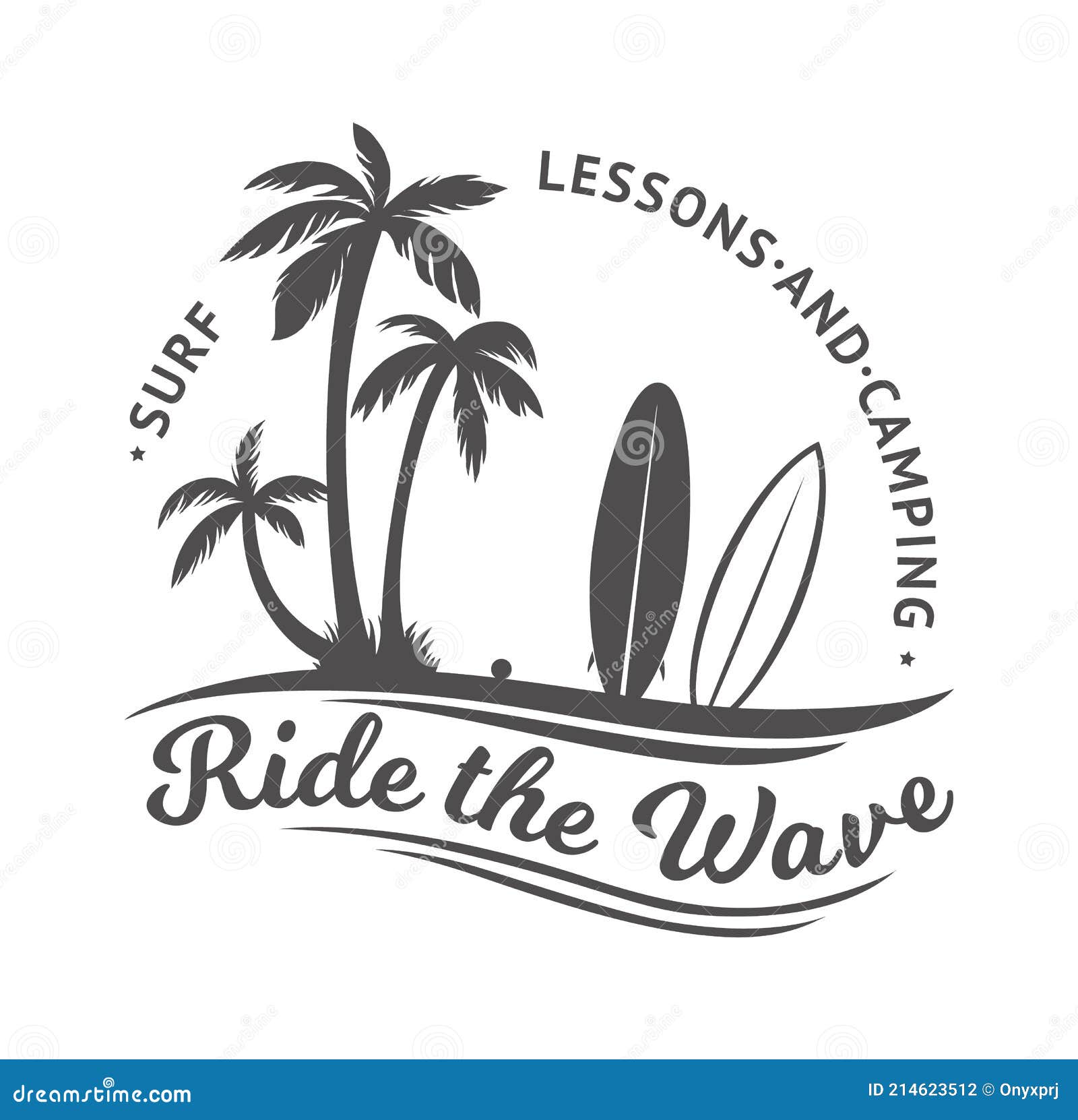 Surf Club Label. Badge Design for Surfing Camping with Boards and Palms ...