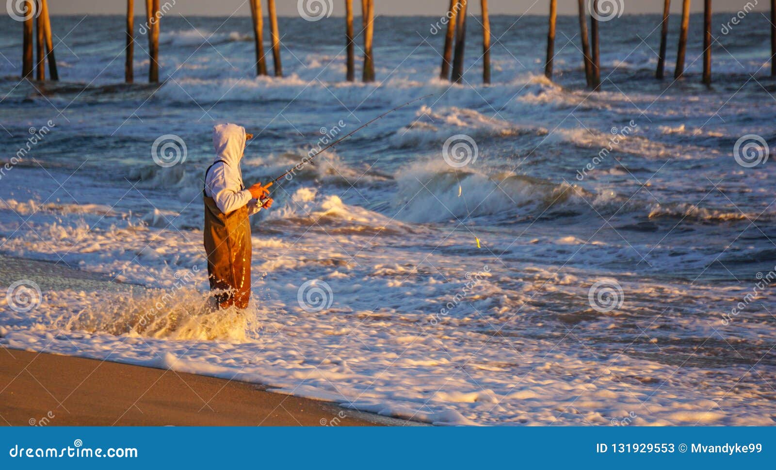 Surf Fishing Atlantic Ocean North Carolina Stock Image - Image of cape, national: 131929553