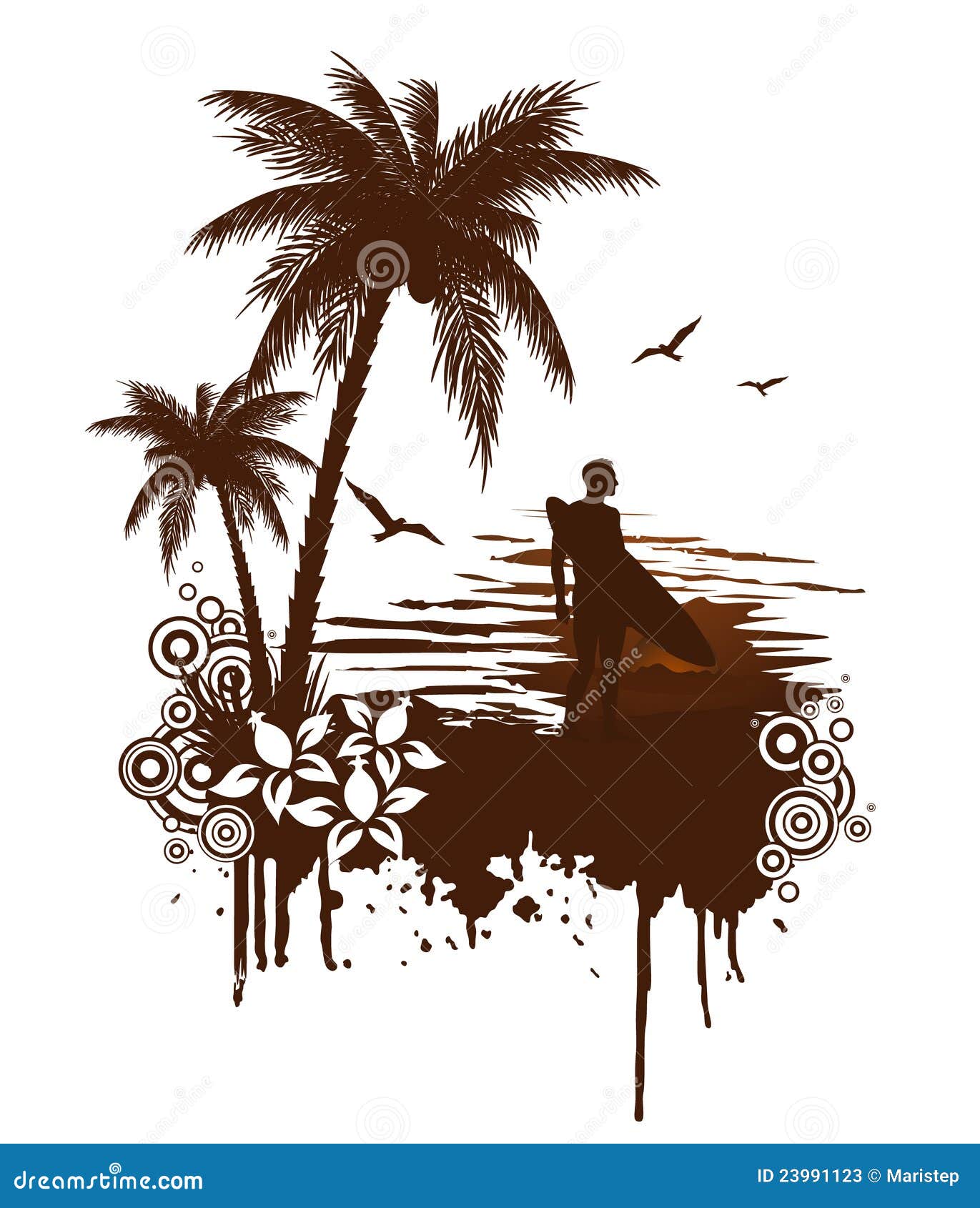 Surf grunge with surfer, vector
