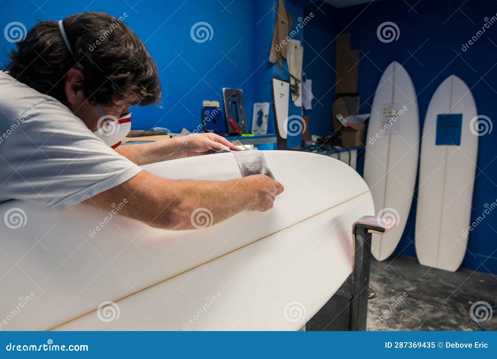 Professional Surf Shaper Working in His Studio Stock Image Image of