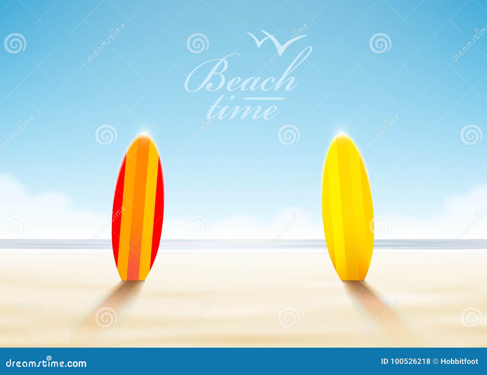 Progettazione di feste di vettore Surf su una spiaggia contro una vista sul mare soleggiata