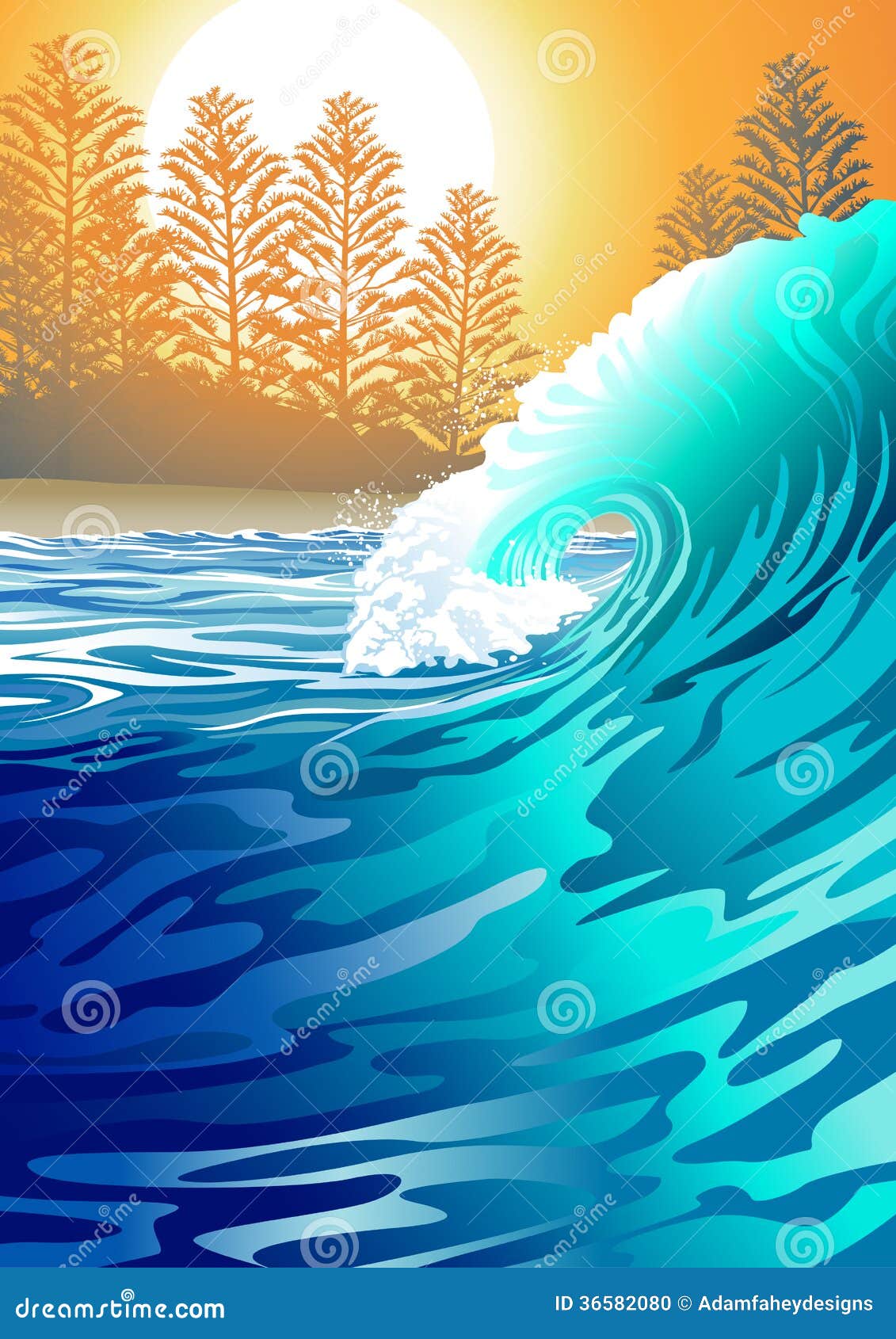 Surf at Sunrise stock vector. Illustration of bright 36582080