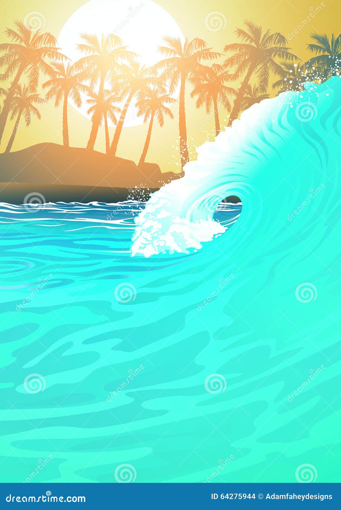 Surf Wave at the Beach at Sunrise Stock Vector Illustration of orange, sunrise 64275944