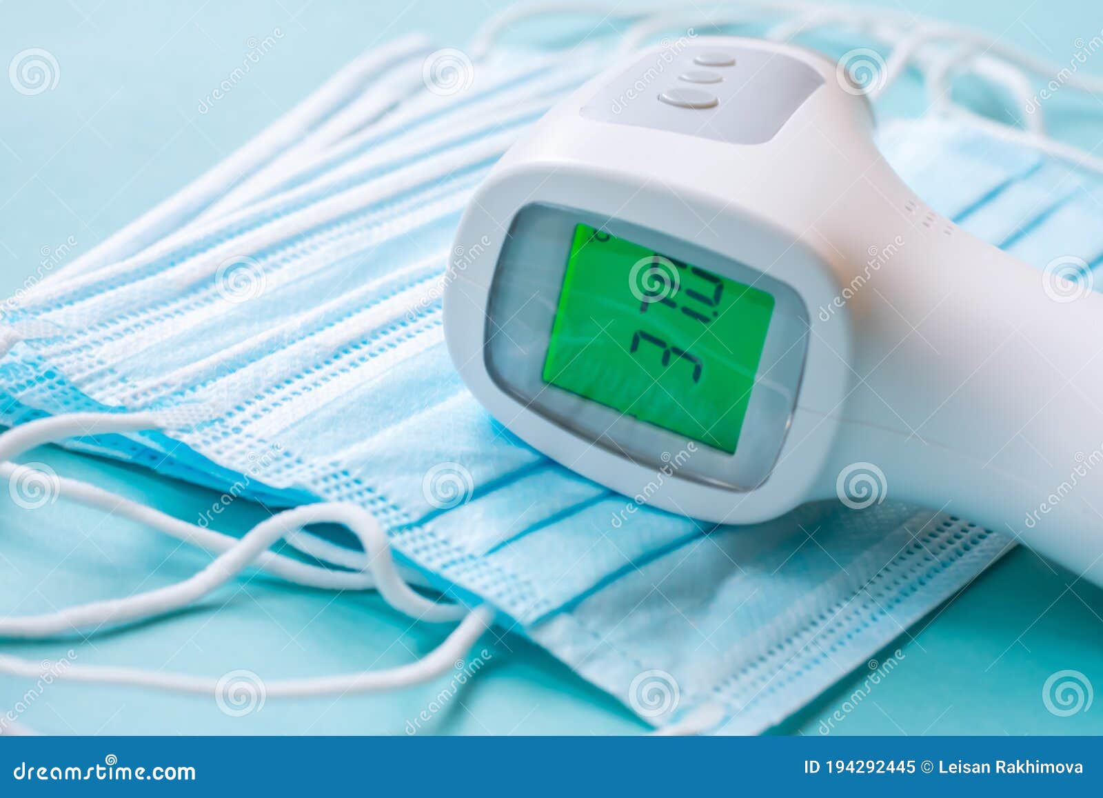 Surface Infrared Thermometer with Digital Screen Showing High Human Body Temperature Stock Image