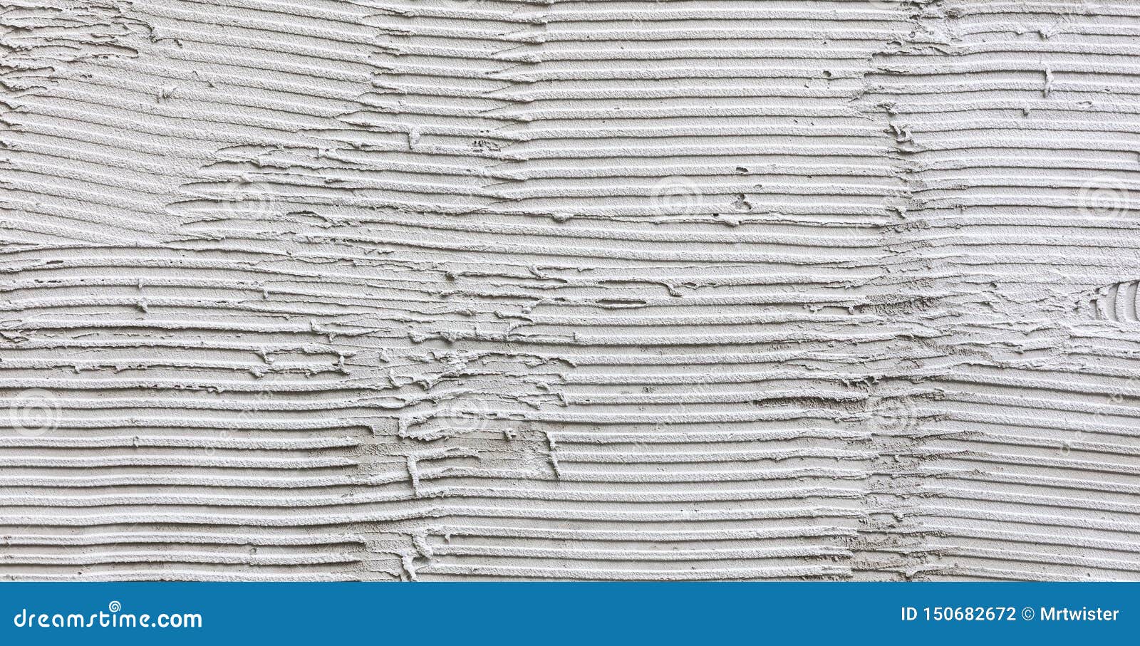 Surface of the Wall Covered with Adhesive Gray Plaster. Striped Gray