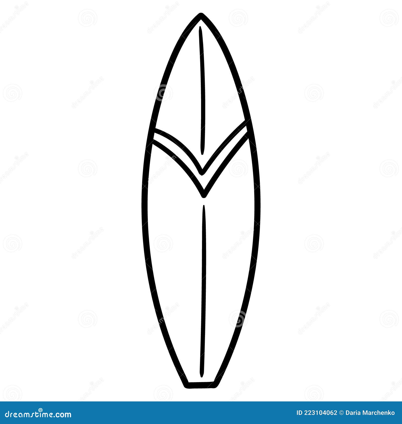 Surfboard Hand Drawn Vector Doodle Illustration. Cartoon Surfboard