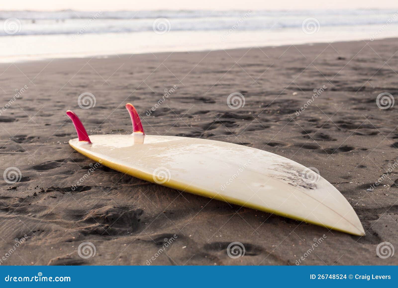 Surfboard on sand stock photo. Image of fin, surfing 26748524