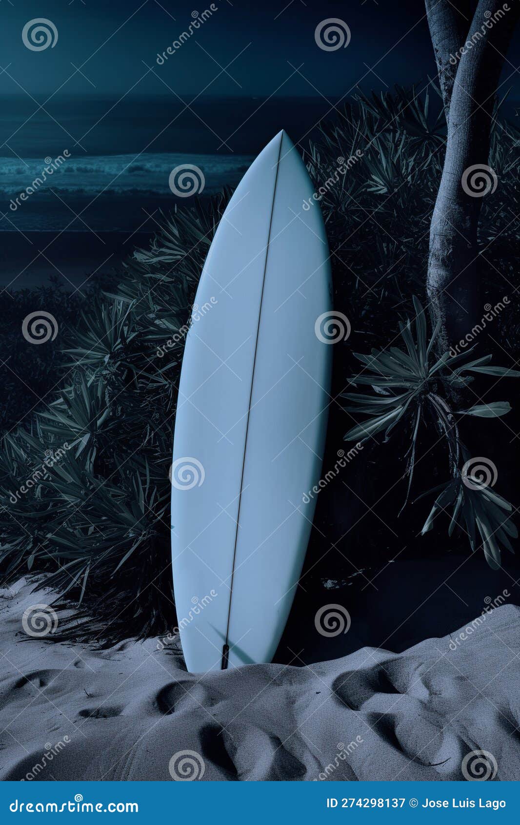 Surfboard Stuck in the Beach Sand Stock Illustration Illustration of