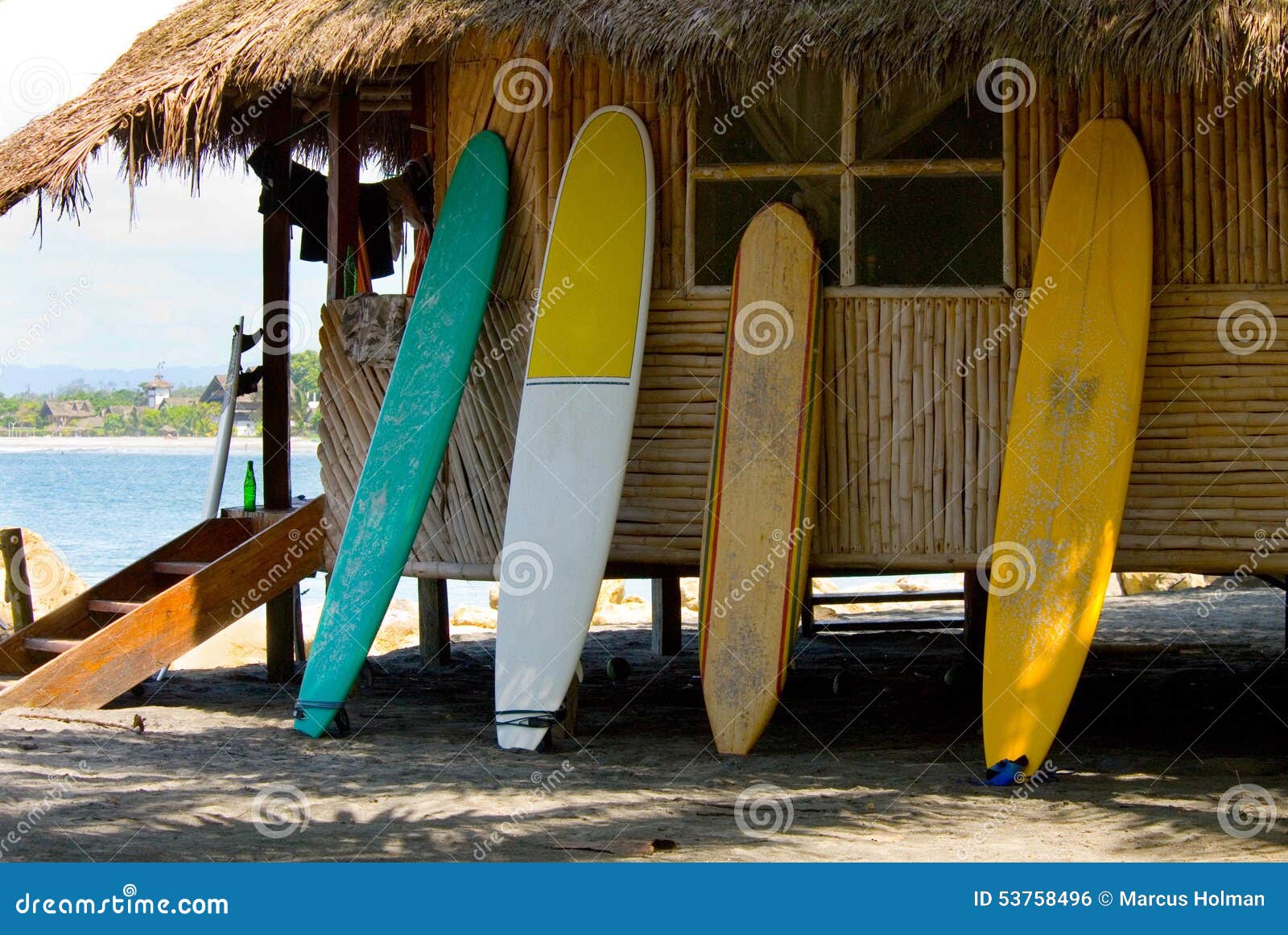 Surfboard stock photo. Image of bamboo, beach, palm, leaned 53758496