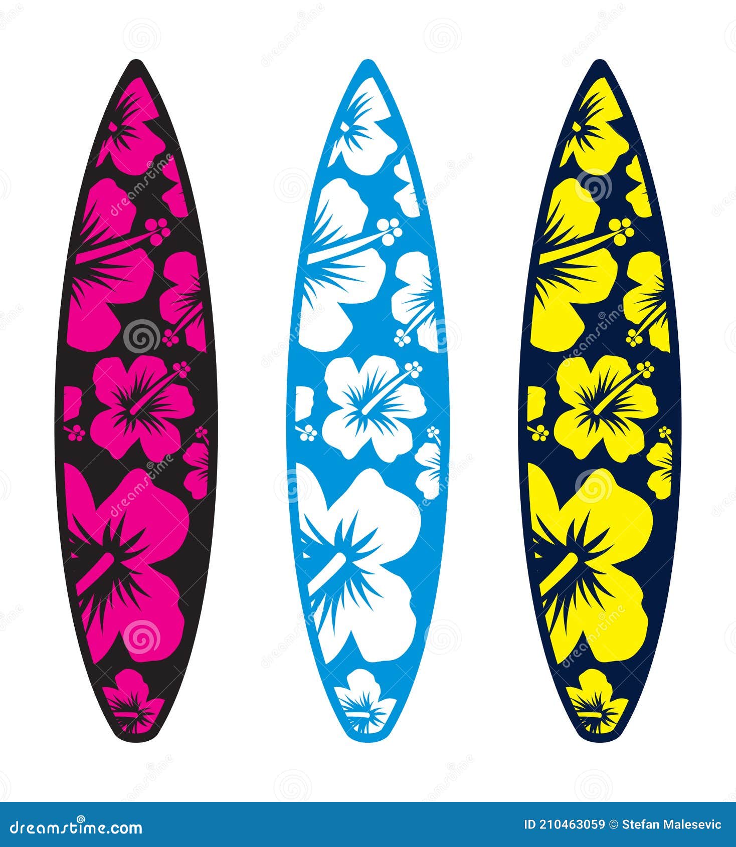 Surfboards with Hawaiian Hibiscus Flower Pattern Stock Illustration Illustration of hawaiian
