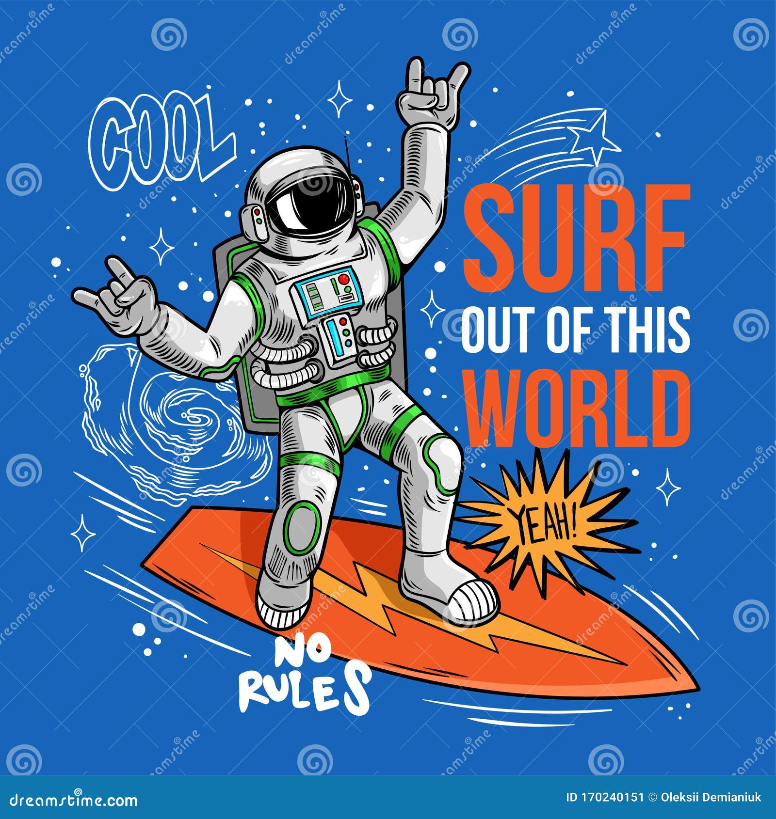 Surfer Astronaut Ruimteschip Vangt De Ruimtevaart Vector Illustratie - kosmonaut: 170240151