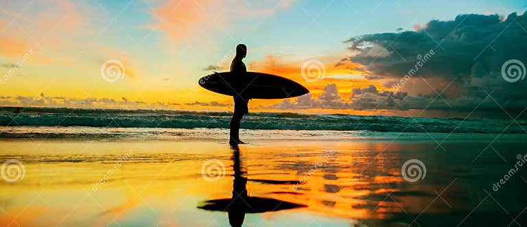 Surfer with board stock image. Image of evening, ride - 46294545