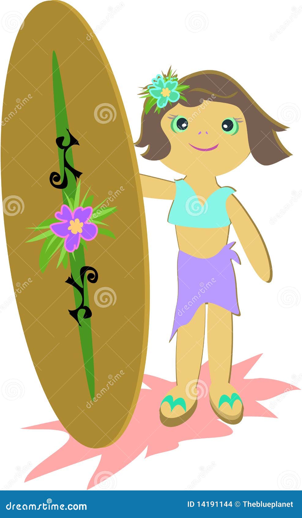 Surfer Girl stock vector. Illustration of hibiscus, sandal - 14191144