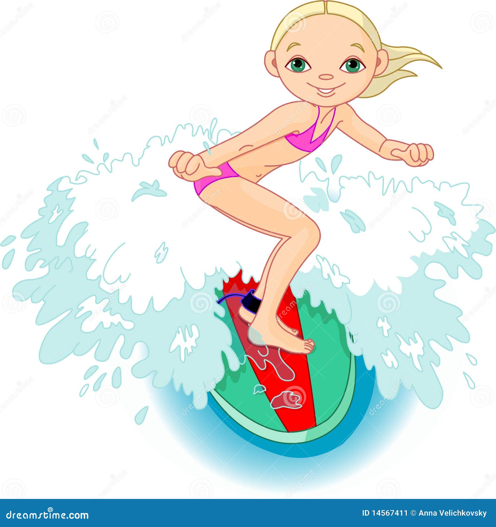 Surfer girl in Action stock vector. Illustration of little 14567411