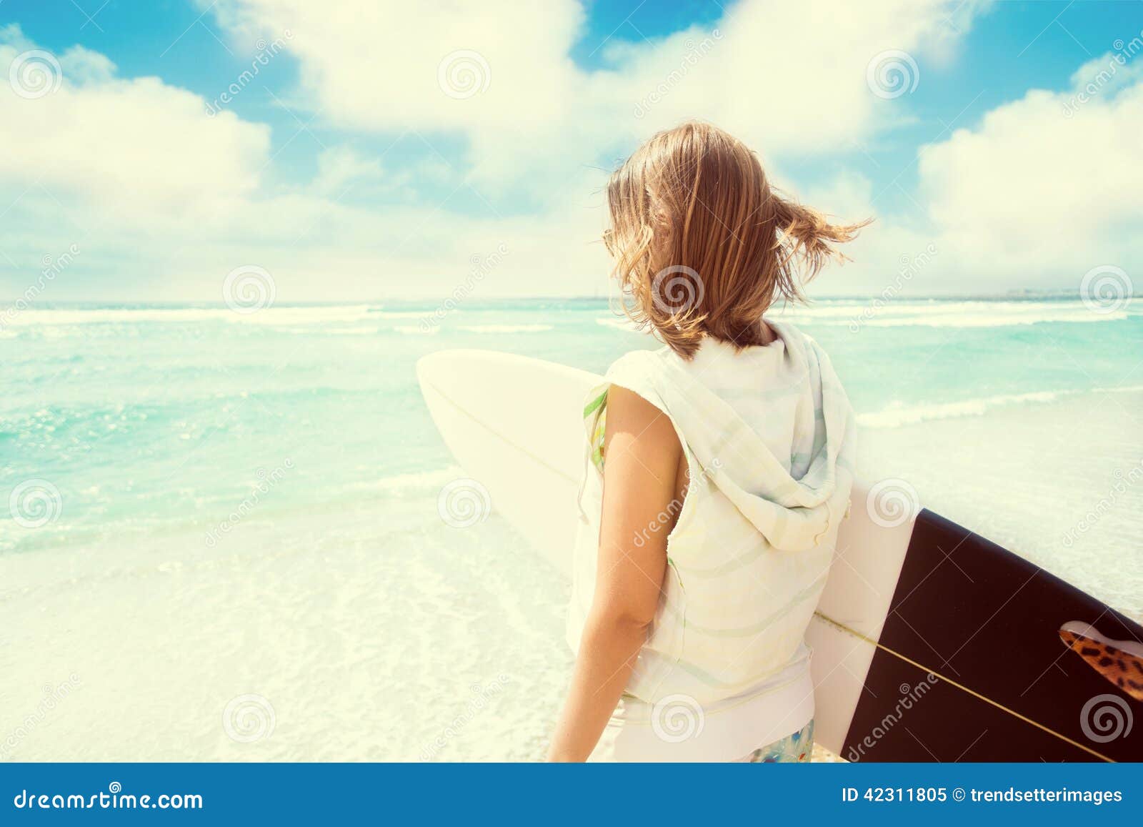 Surfer girl on the beach stock image. Image of ocean 42311805