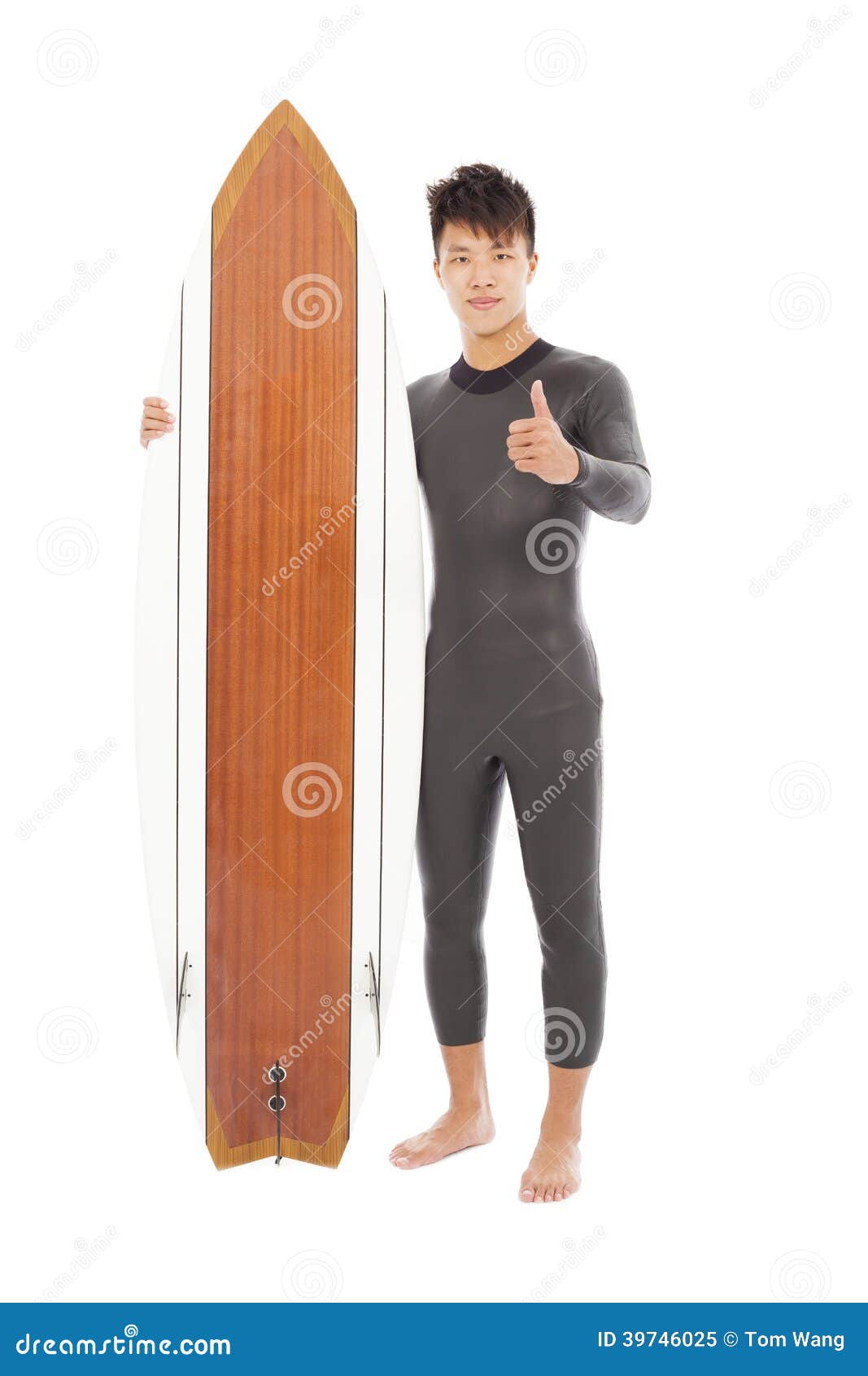 Surfer Man Holding a Surfboard and Thumb Up Stock Image Image of