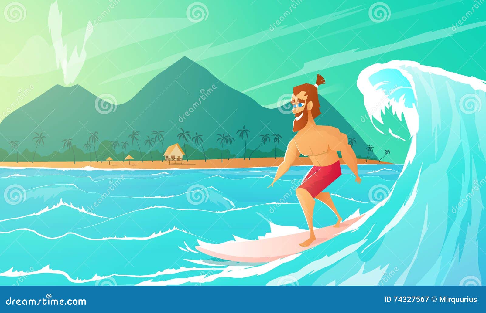 Surfer ride on surfboard stock vector. Illustration of leisure 74327567