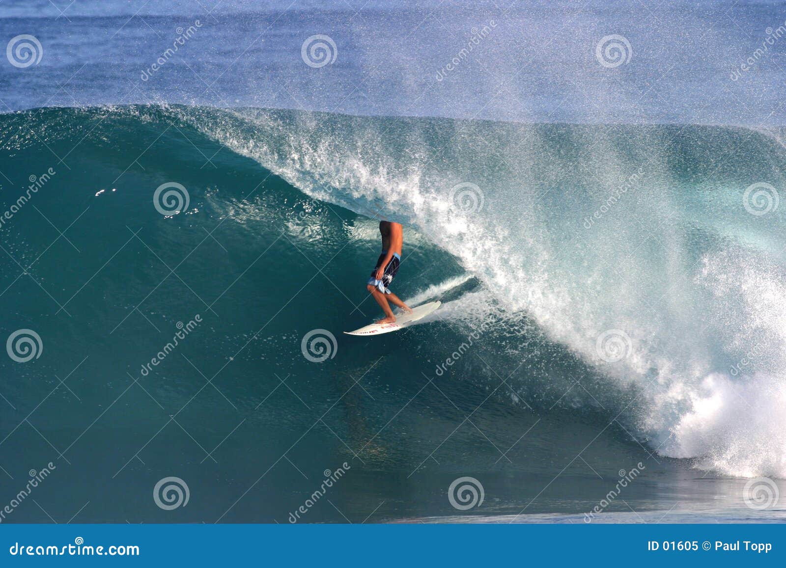 Surfer Surfing Backdoor Pipeline in Hawaii Stock Image Image of