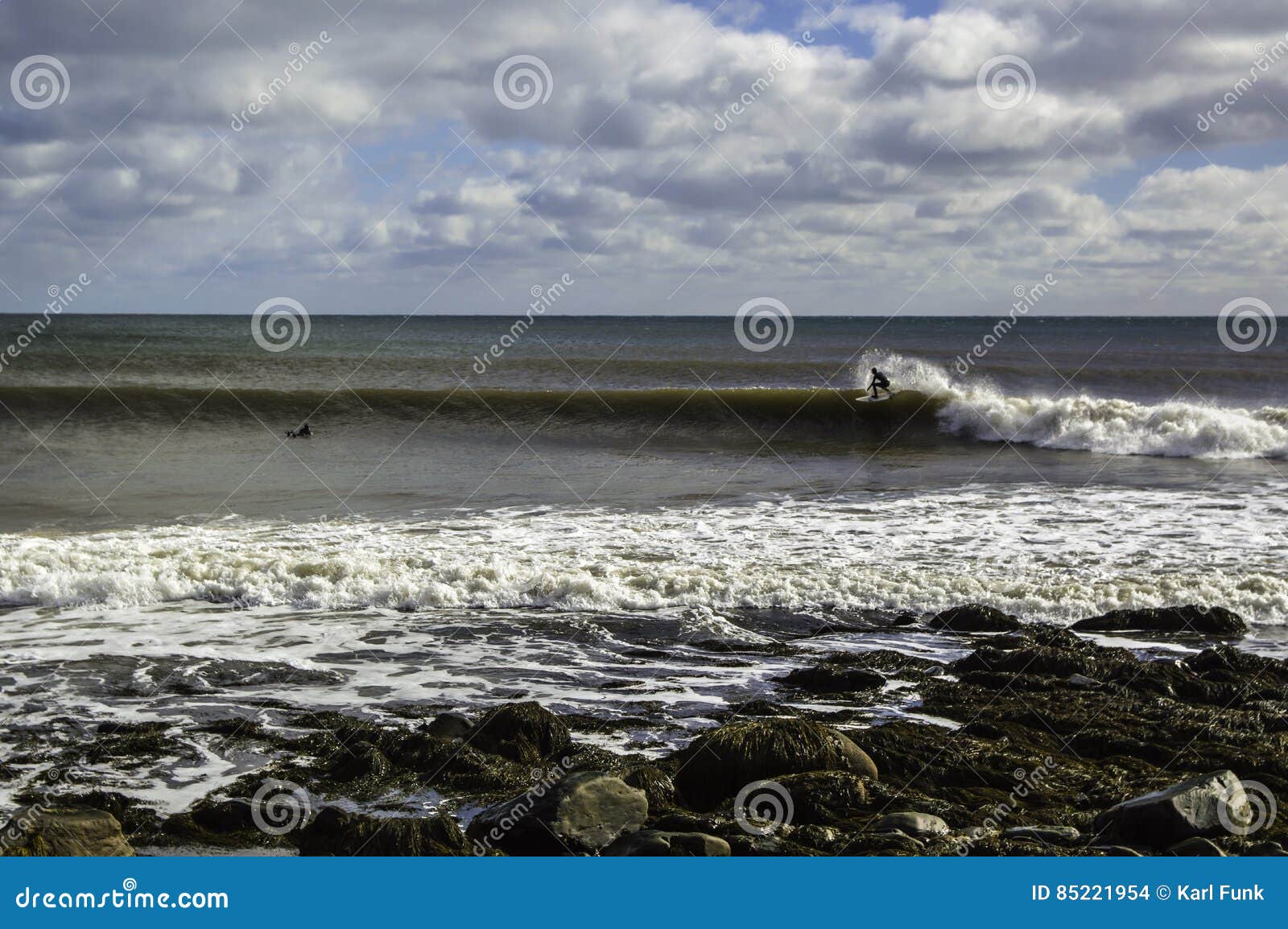 Surfer Surfs a Perfect Wave on a Sunny Day Stock Photo Image of curl