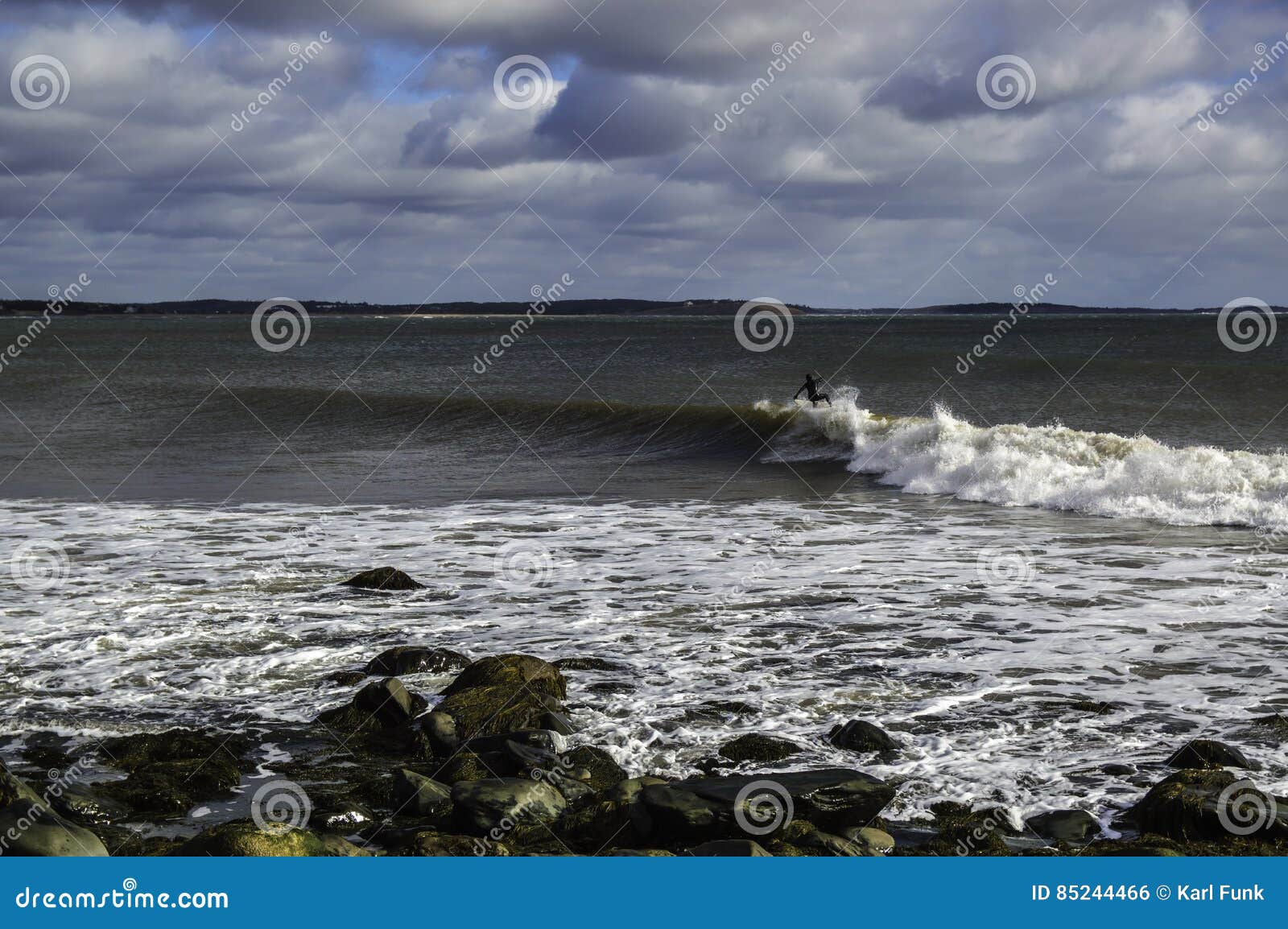 Surfer Surfs a Perfect Wave on a Sunny Day Stock Photo Image of