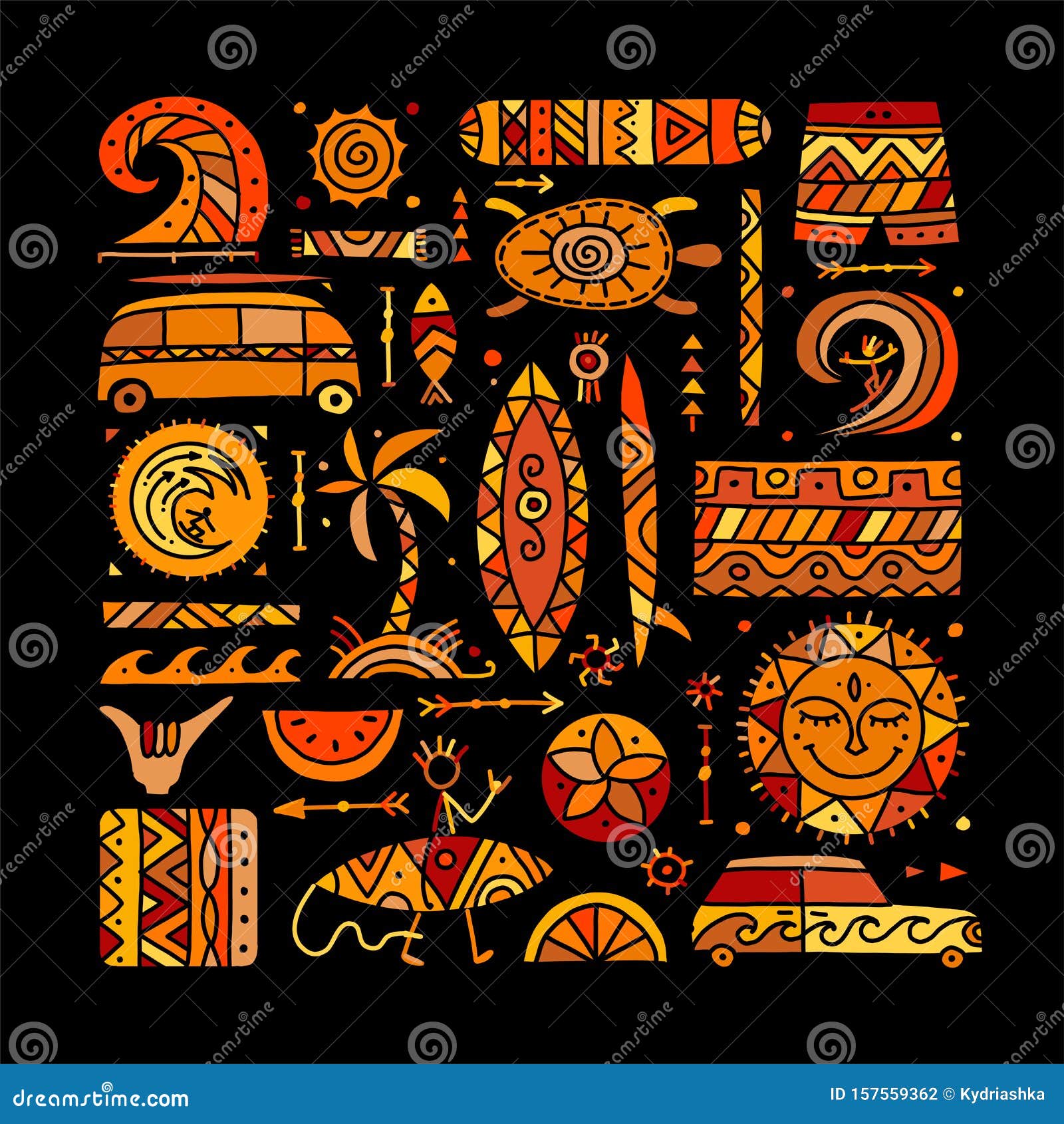 Surfing Background. Tribal Elements for Your Design Stock Vector