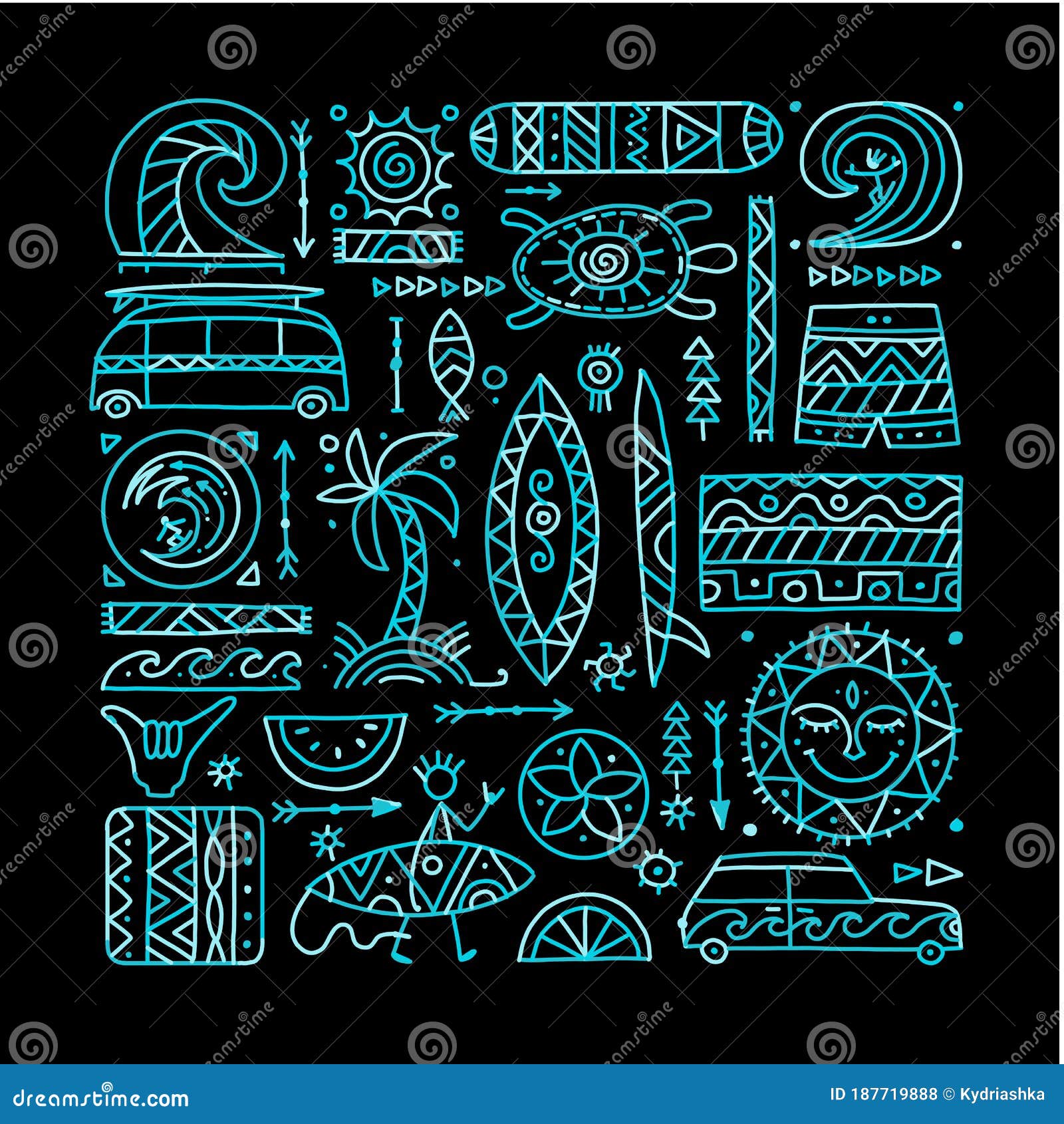 Surfing Background. Tribal Elements for Your Design Stock Vector
