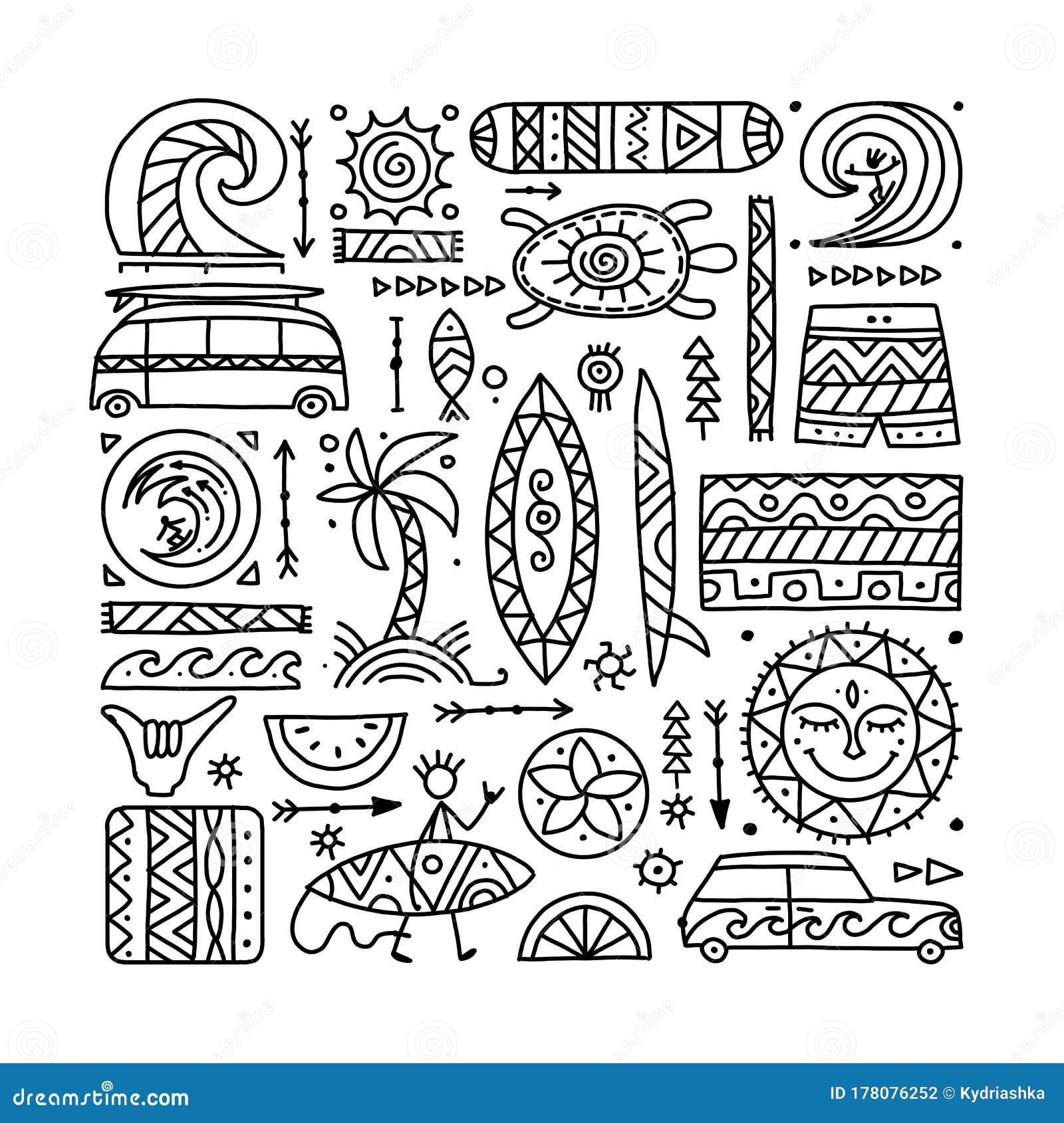 Surfing Background. Tribal Elements for Your Design Stock Vector