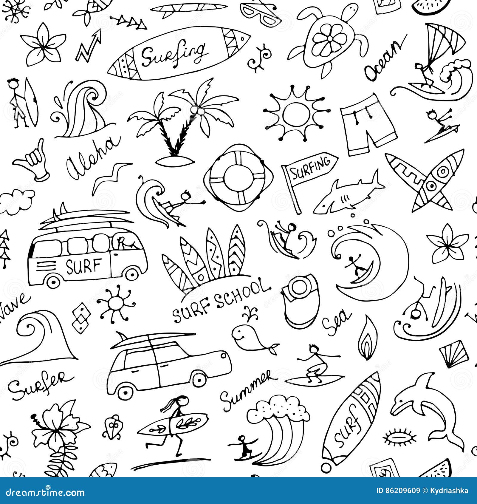 Surfing Seamless Pattern, Sketch for Your Design Stock Vector ...