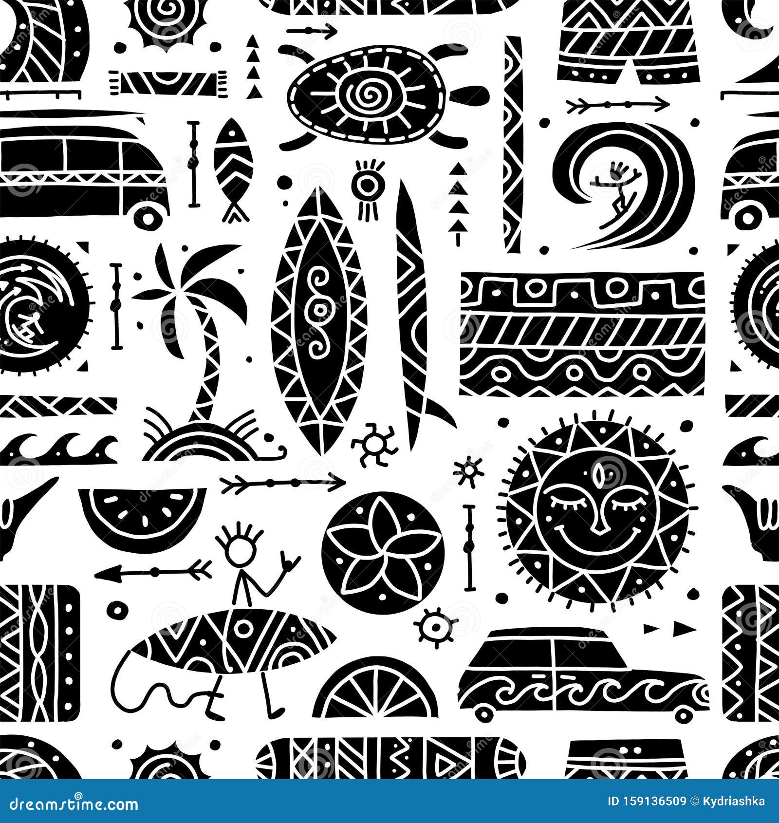 Surfing Seamless Pattern. Tribal Elements for Your Design Stock Vector