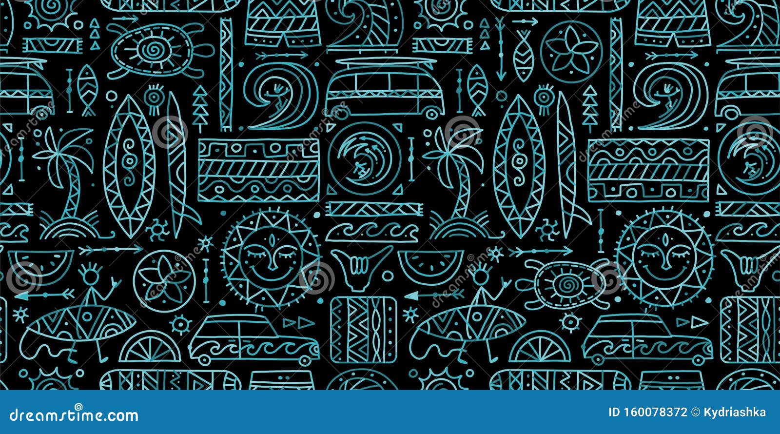 Surfing Seamless Pattern. Tribal Elements for Your Design Stock Vector