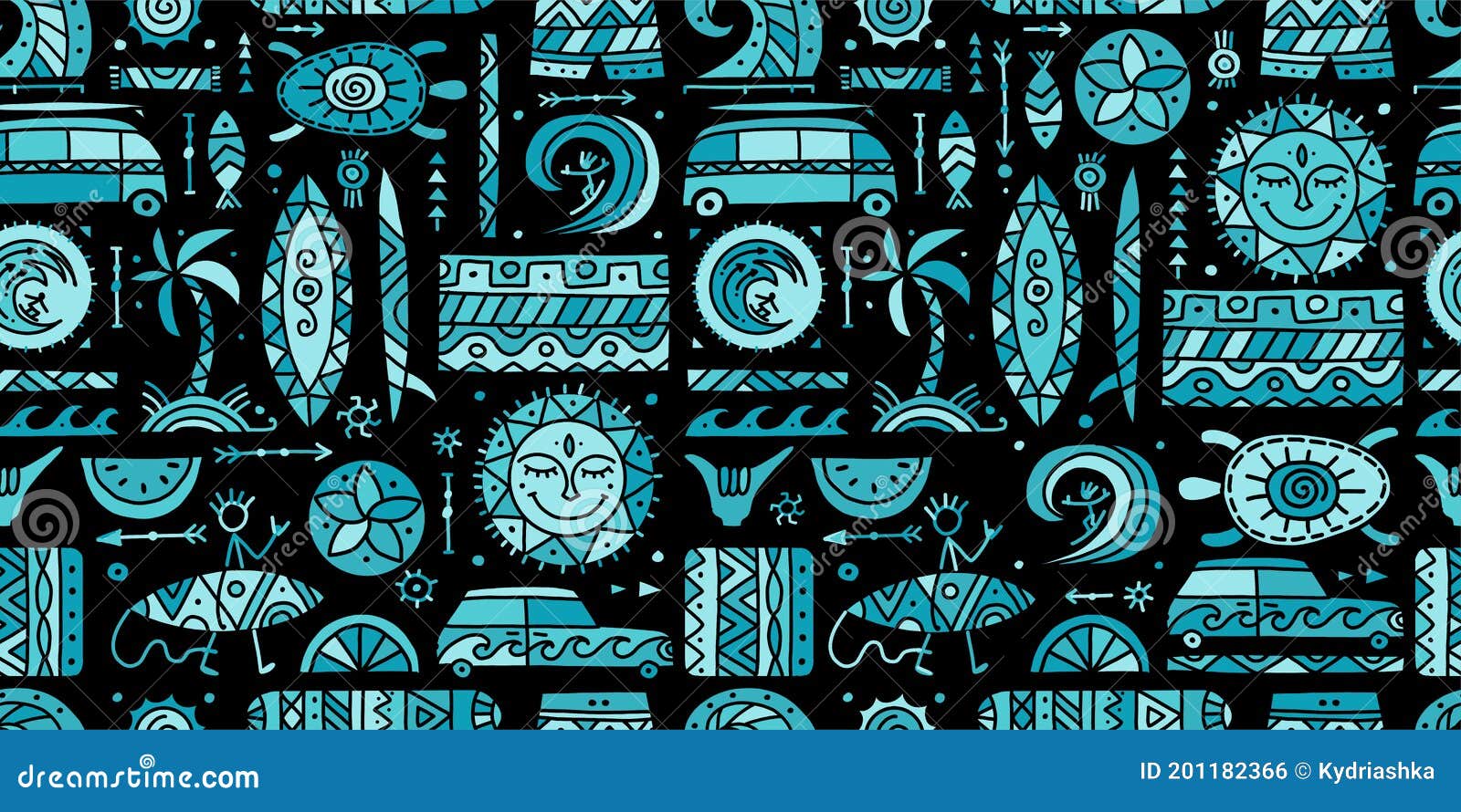 Surfing Seamless Pattern. Tribal Elements for Your Design Stock Vector