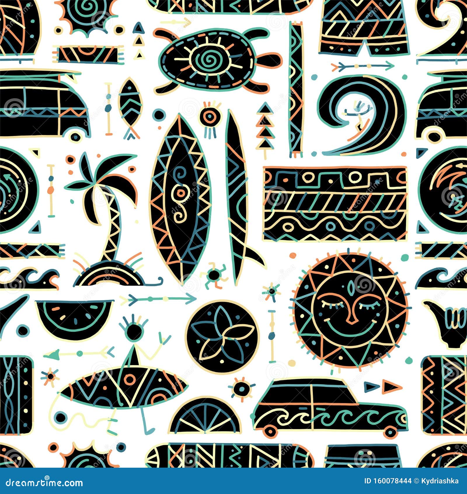 Surfing Seamless Pattern. Tribal Elements for Your Design Stock Vector