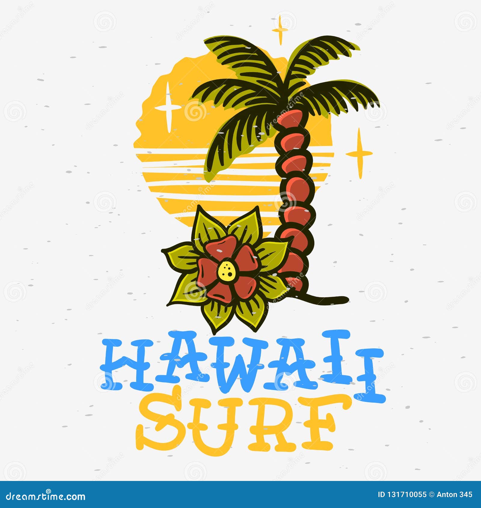 Surfing Surf Themed Hawaii Hand Drawn Traditional Old School Tattoo ...